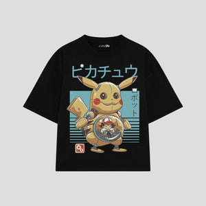 Playera streetwear premium de anime y gaming ExtraLife MX, corte boxy oversized drop shoulder heavyweight en color Deep Black y Off-White, moda urbana mexicana de culto.