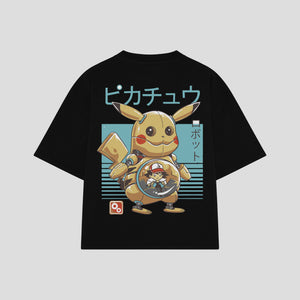 Playera streetwear premium de anime y gaming ExtraLife MX, corte boxy oversized drop shoulder heavyweight en color Deep Black y Off-White, moda urbana mexicana de culto.