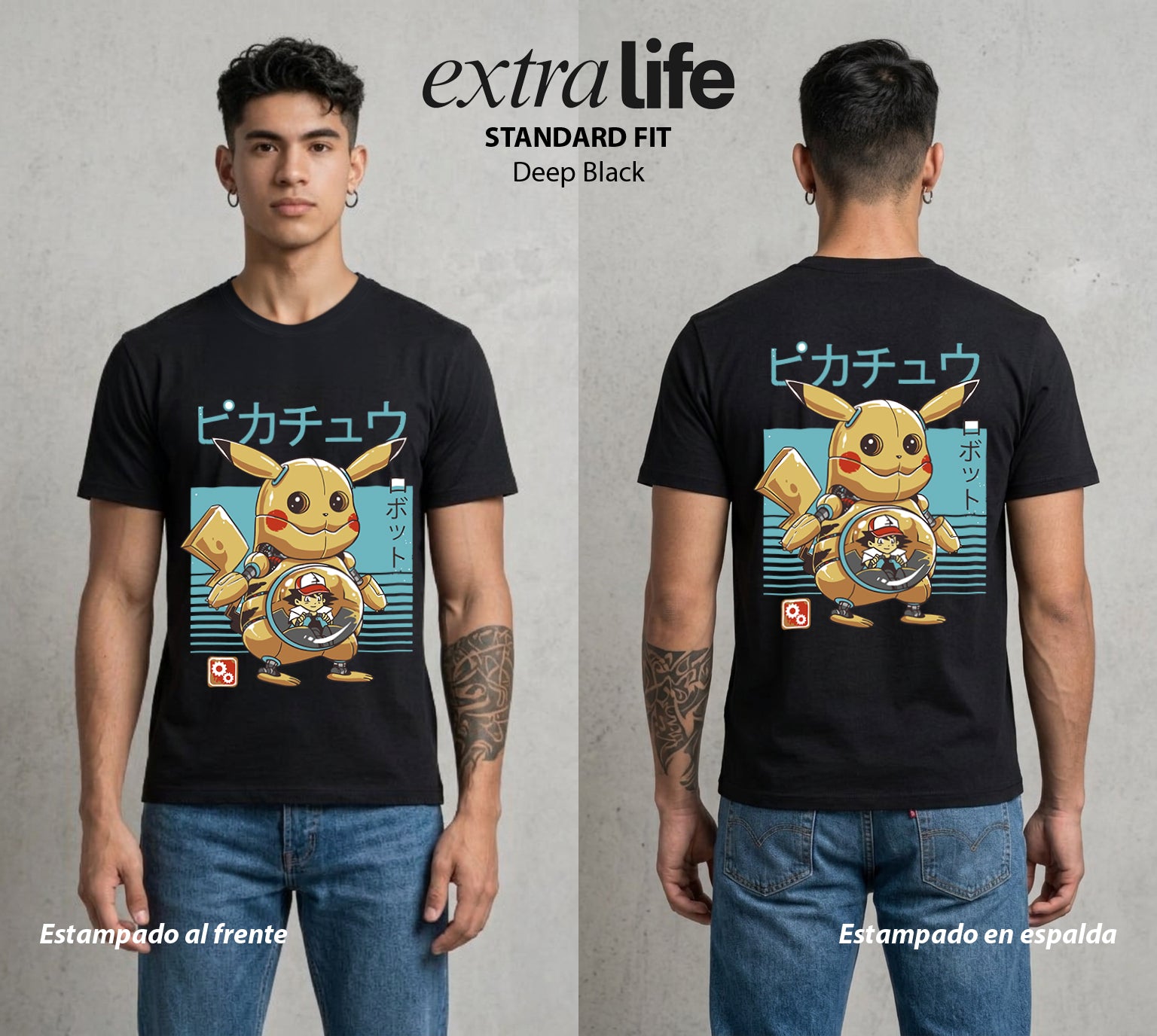 El Mundo Entrenador | El Rayo de Kanto #03540 - Playera Standard Fit | Deep Black - Foto en modelo