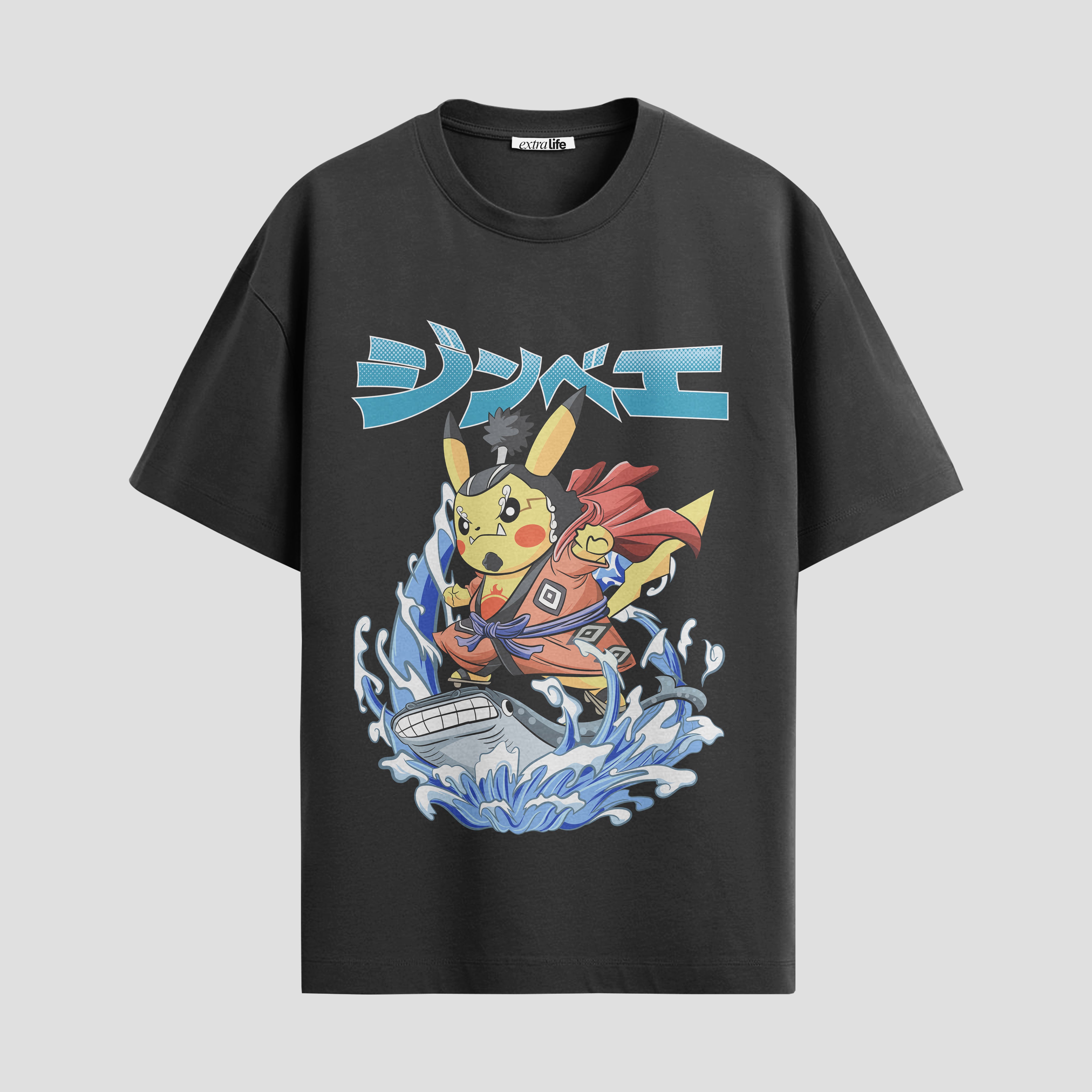 Playera urbana de anime y gaming ExtraLife MX, corte Standard Fit unisex ligero y transpirable en color Deep Black y Pure White, ropa de uso diario para gym y casual.