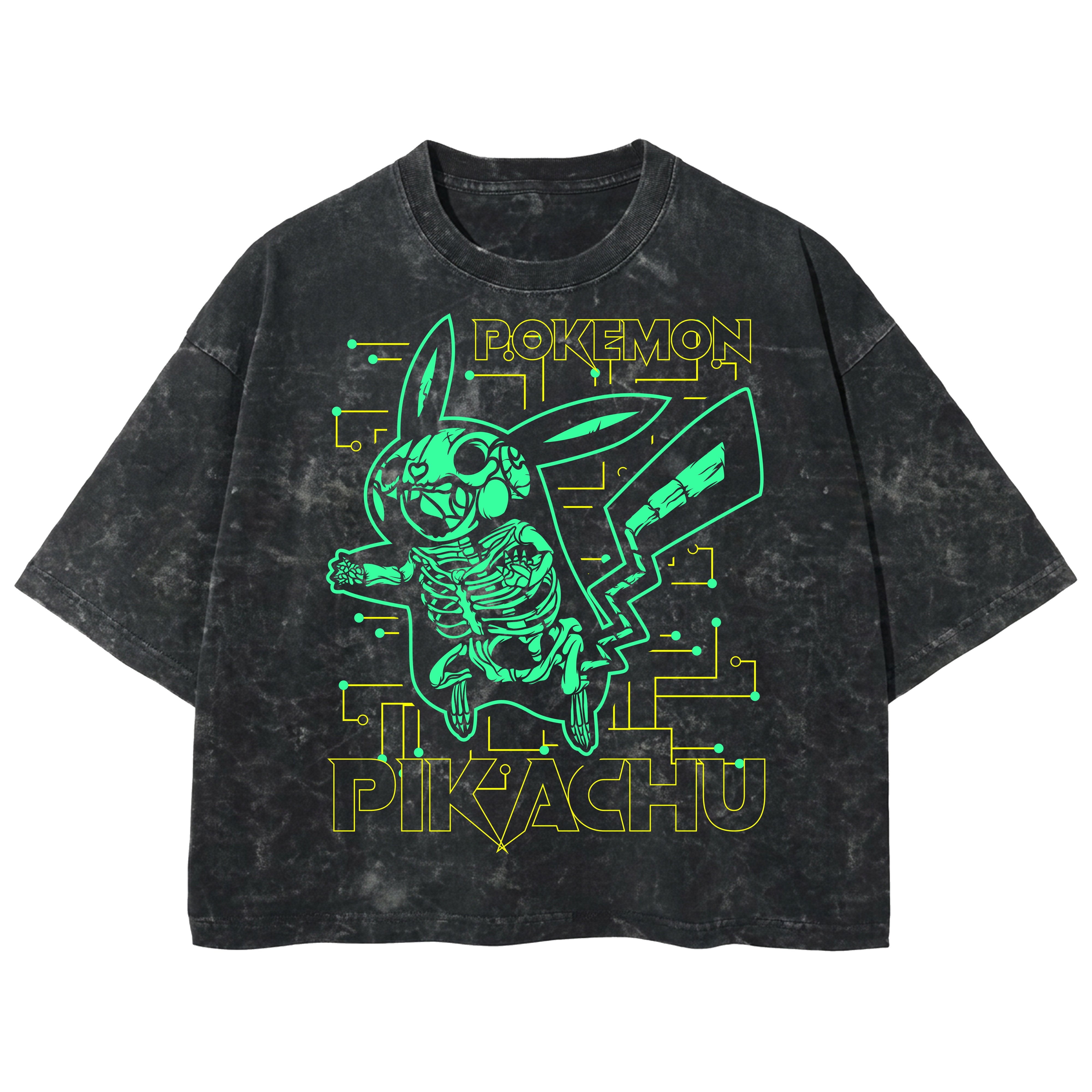 Playera streetwear premium de anime y gaming ExtraLife MX, corte boxy deluxe mineral wash heavyweight en color Acid Wash, moda urbana mexicana de culto.