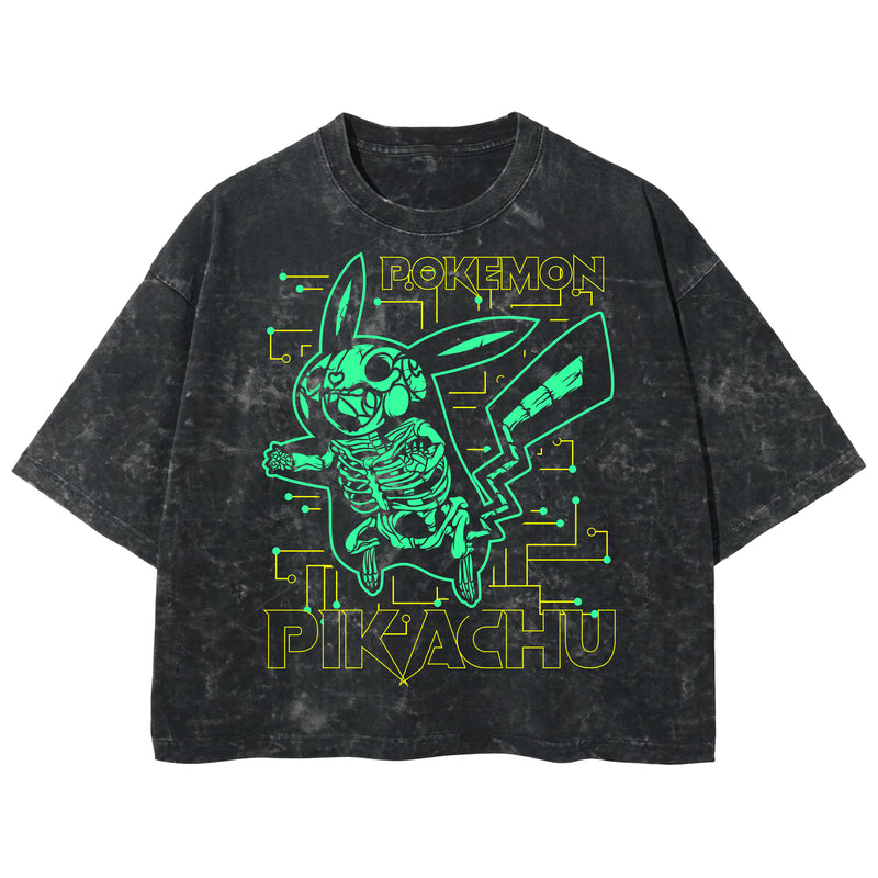 Playera streetwear premium de anime y gaming ExtraLife MX, corte boxy deluxe mineral wash heavyweight en color Acid Wash, moda urbana mexicana de culto.