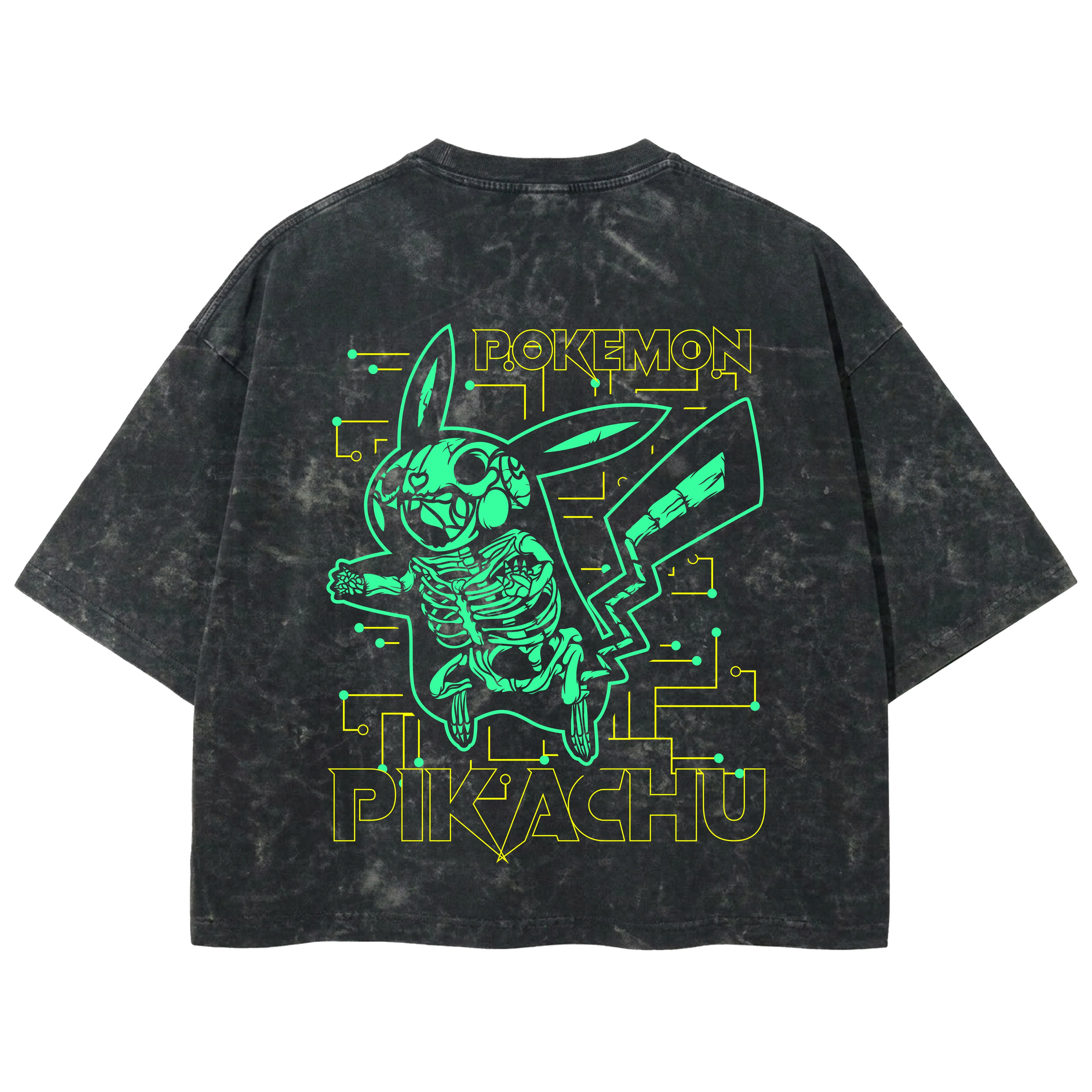 Playera streetwear premium de anime y gaming ExtraLife MX, corte boxy deluxe mineral wash heavyweight en color Acid Wash, moda urbana mexicana de culto.