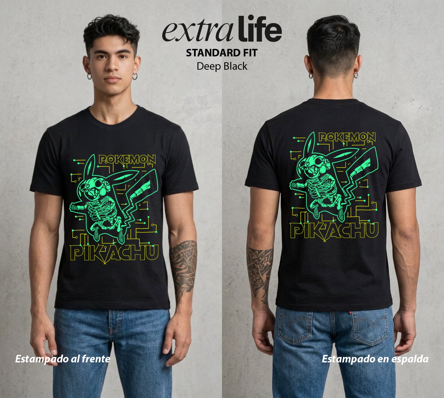 El Mundo Entrenador | El Rayo de Kanto Rayos X #03542 - Playera Standard Fit | Deep Black - Foto en modelo