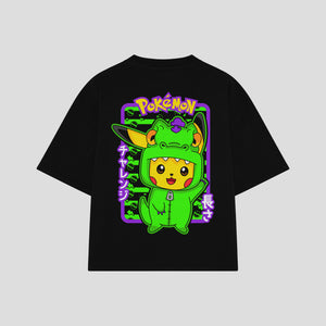 Playera streetwear premium de anime y gaming ExtraLife MX, corte boxy oversized drop shoulder heavyweight en color Deep Black y Off-White, moda urbana mexicana de culto.