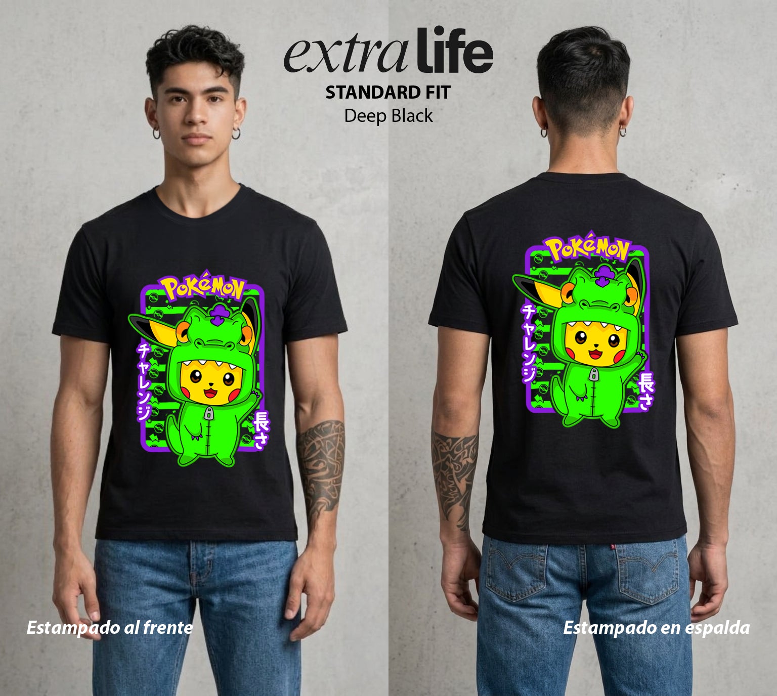 El Mundo Entrenador | El Rayo de Kanto #03543 - Playera Standard Fit | Deep Black - Foto en modelo