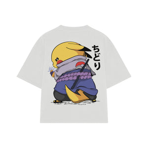 Playera streetwear premium de anime y gaming ExtraLife MX, corte boxy oversized drop shoulder heavyweight en color Deep Black y Off-White, moda urbana mexicana de culto.
