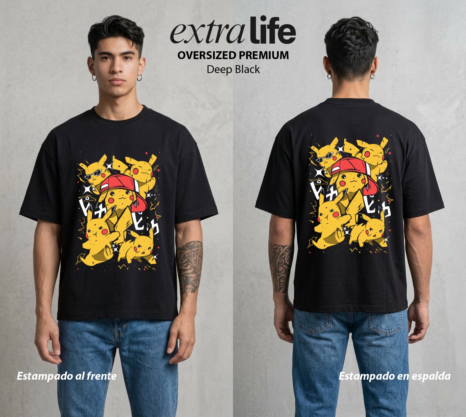 El Mundo Entrenador | El Rayo de Kanto #03545 - Playera Oversized Premium | Deep Black - Foto en modelo