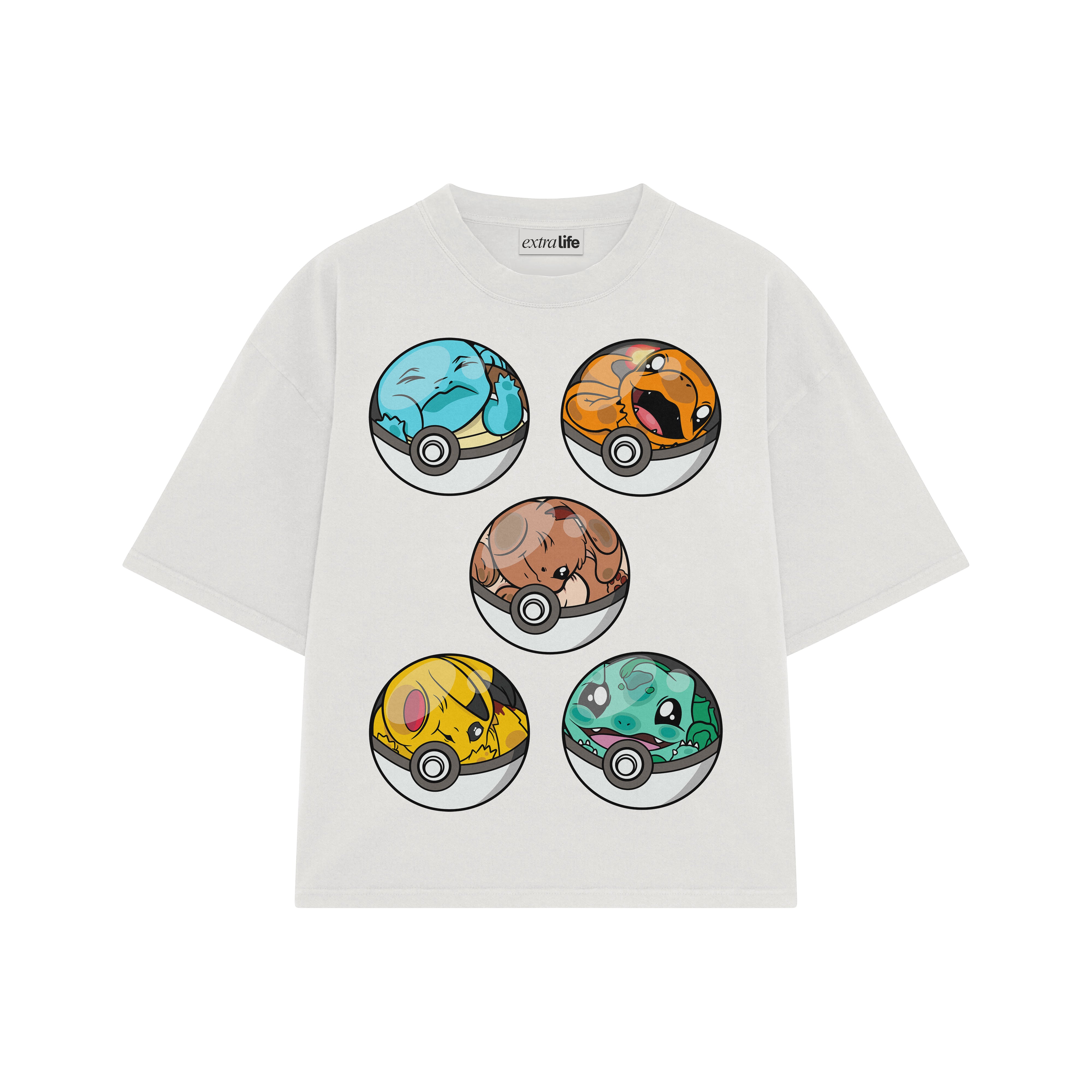 Playera streetwear premium de anime y gaming ExtraLife MX, corte boxy oversized drop shoulder heavyweight en color Deep Black y Off-White, moda urbana mexicana de culto.
