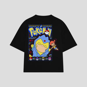 Playera streetwear premium de anime y gaming ExtraLife MX, corte boxy oversized drop shoulder heavyweight en color Deep Black y Off-White, moda urbana mexicana de culto.