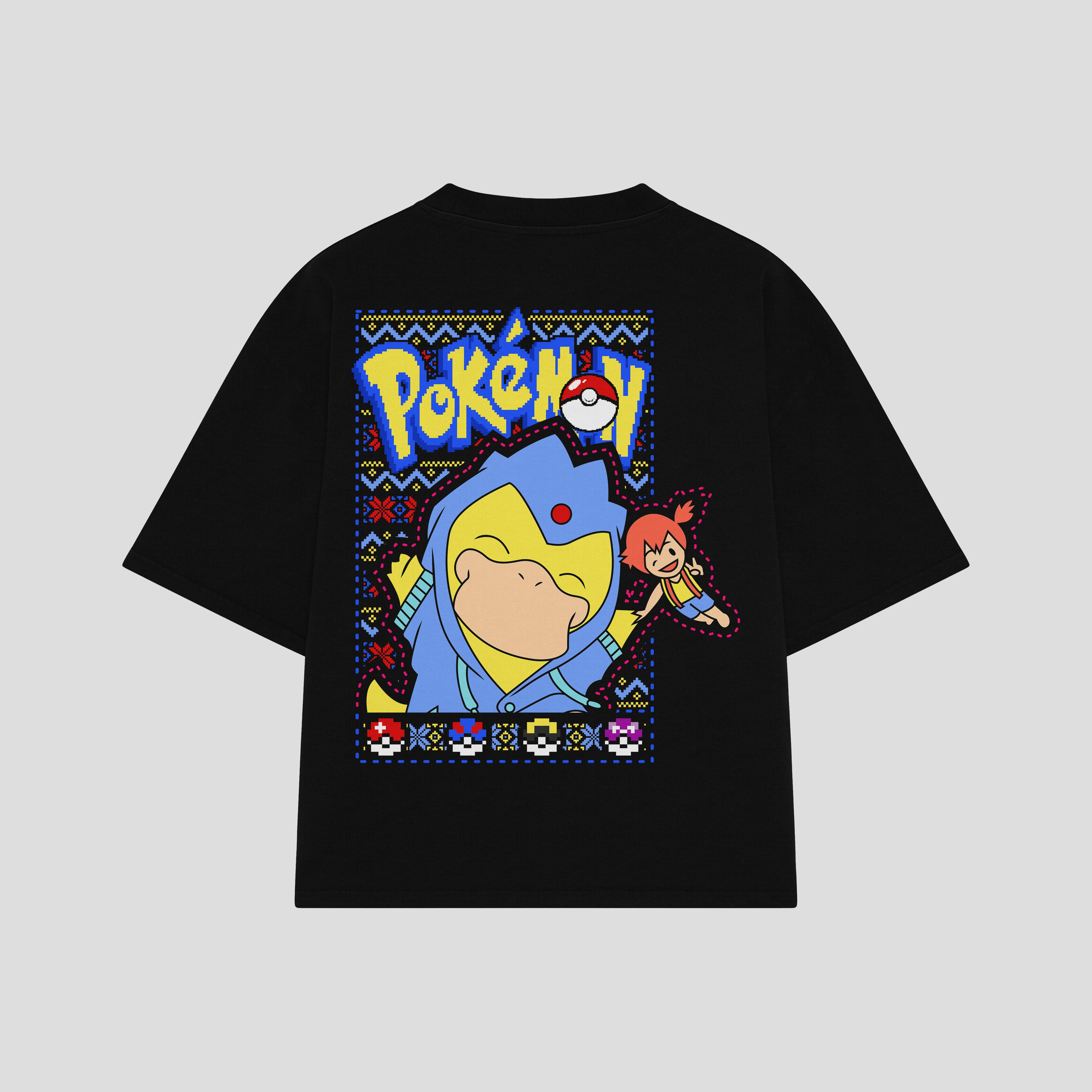 Playera streetwear premium de anime y gaming ExtraLife MX, corte boxy oversized drop shoulder heavyweight en color Deep Black y Off-White, moda urbana mexicana de culto.