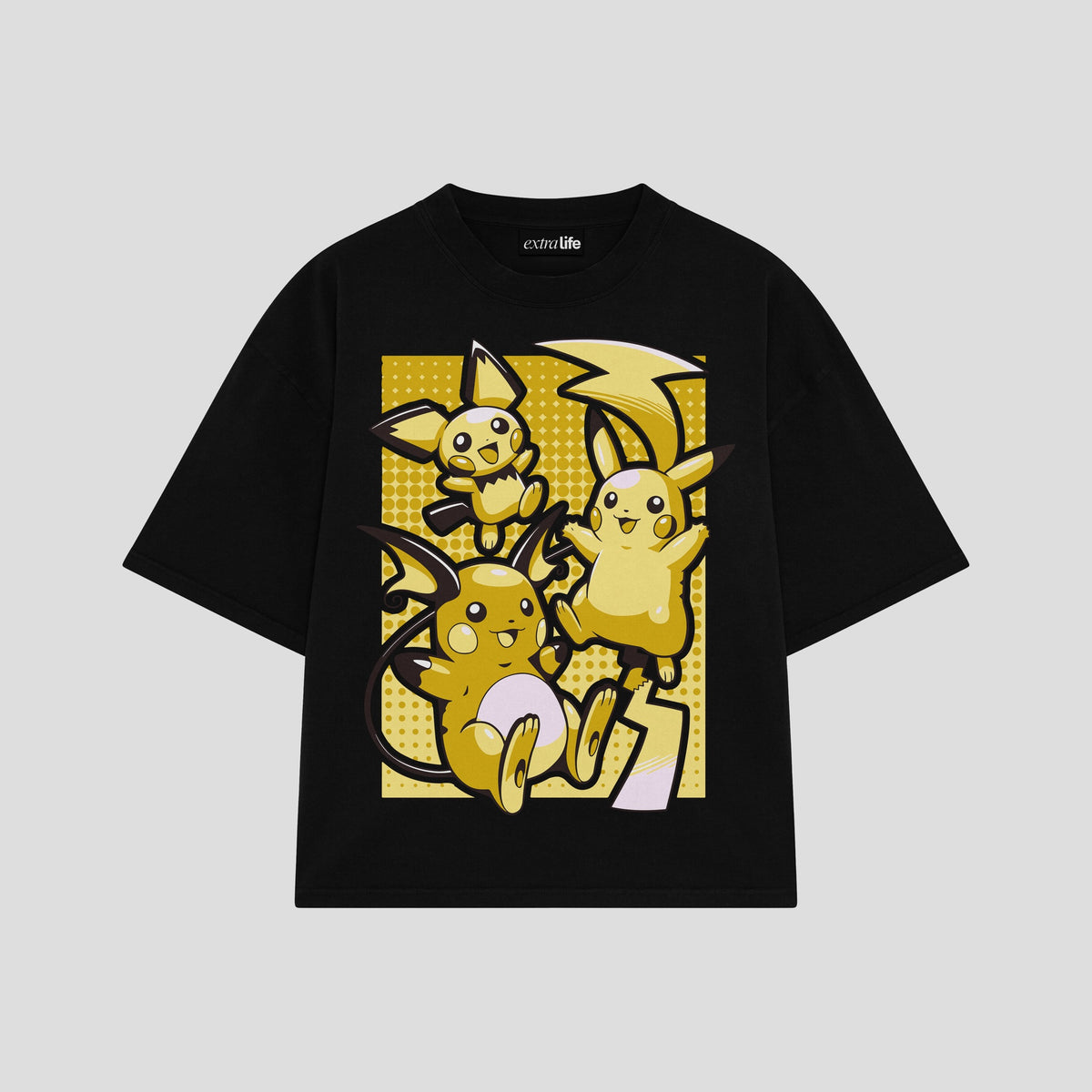 Playera streetwear premium de anime y gaming ExtraLife MX, corte oversized drop shoulder ligero y fresco en color Deep Black y Off-White, moda urbana mexicana de culto.