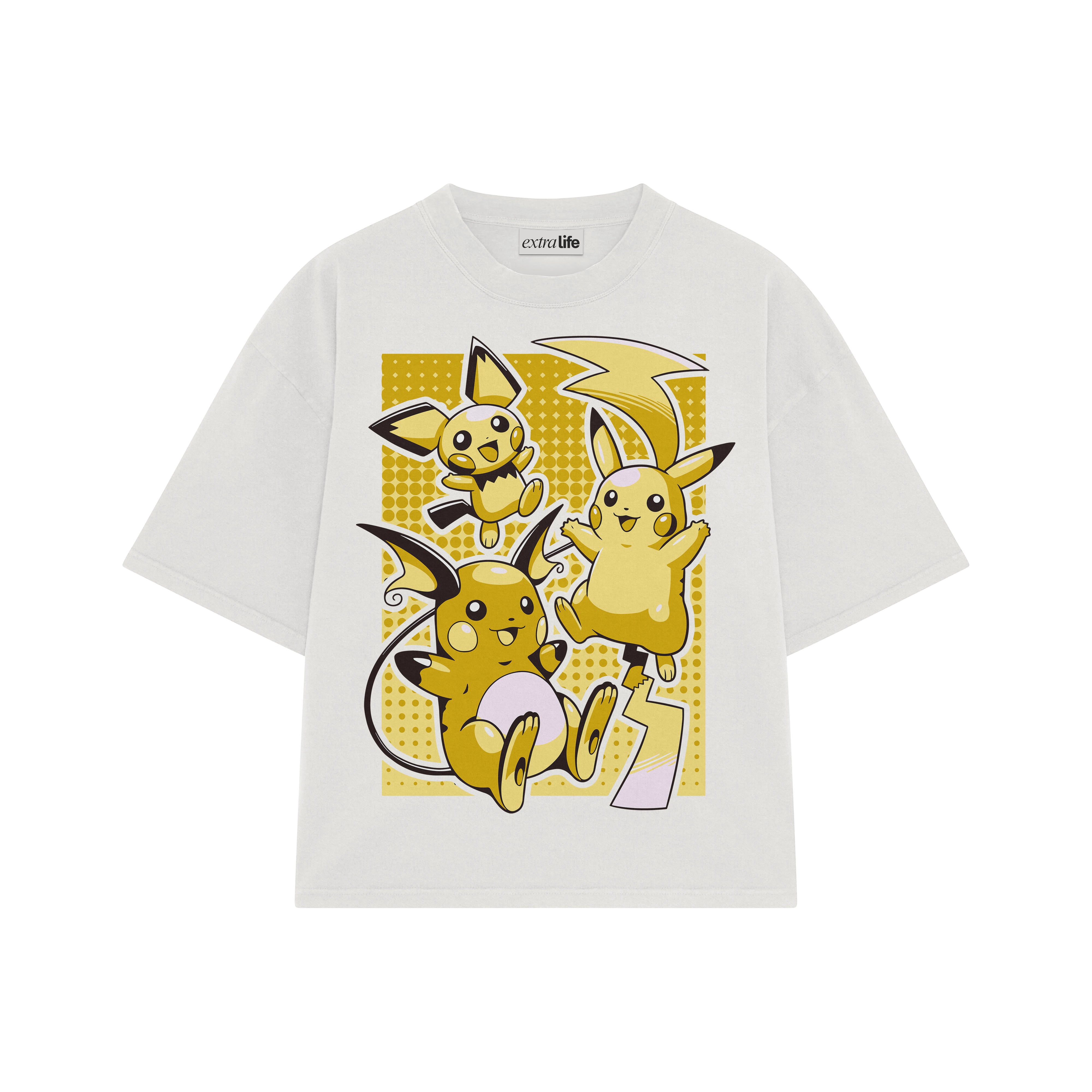 Playera streetwear premium de anime y gaming ExtraLife MX, corte boxy oversized drop shoulder heavyweight en color Deep Black y Off-White, moda urbana mexicana de culto.