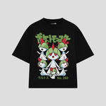 Playera streetwear premium de anime y gaming ExtraLife MX, corte boxy oversized drop shoulder heavyweight en color Deep Black y Off-White, moda urbana mexicana de culto.