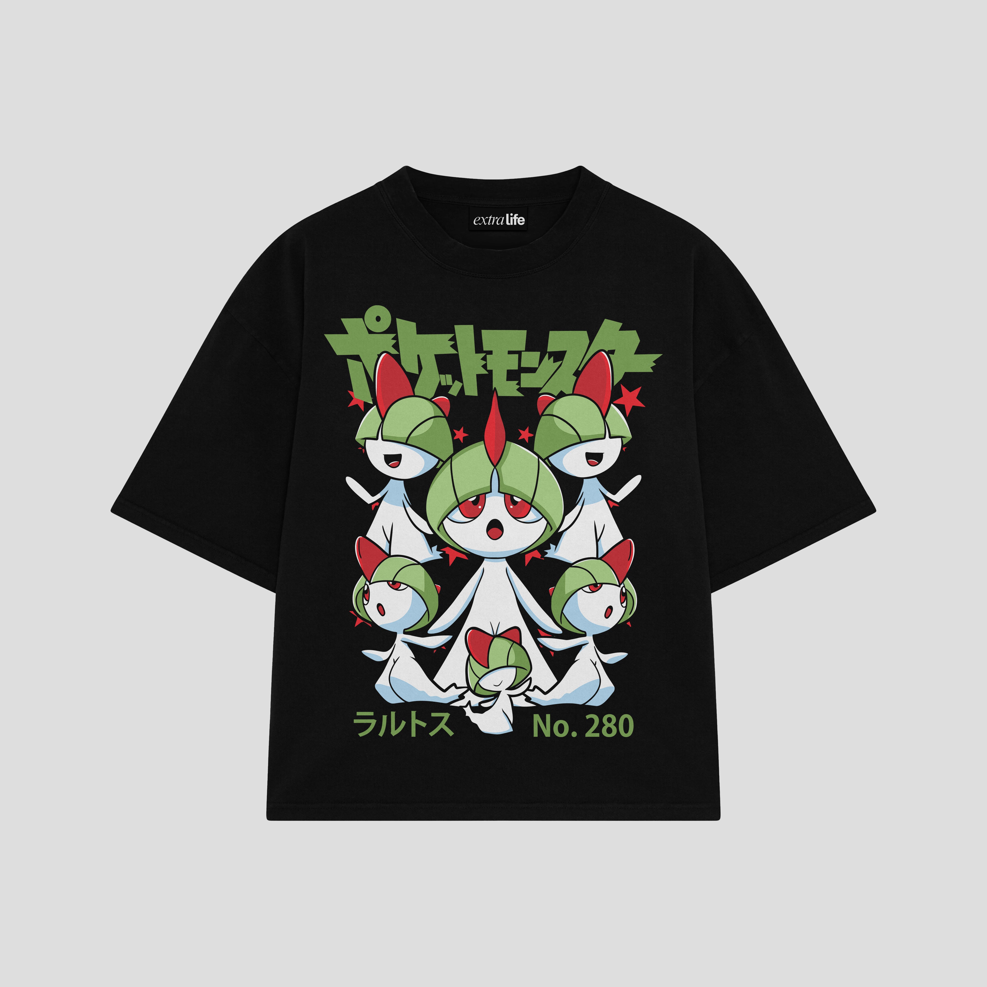 Playera streetwear premium de anime y gaming ExtraLife MX, corte boxy oversized drop shoulder heavyweight en color Deep Black y Off-White, moda urbana mexicana de culto.