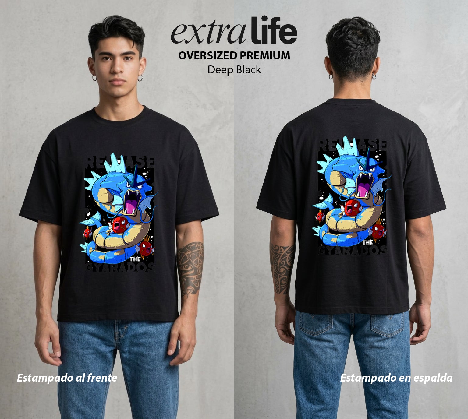 El Mundo Entrenador | Libera el Caos #03551 - Playera Oversized Premium | Deep Black - Foto en modelo