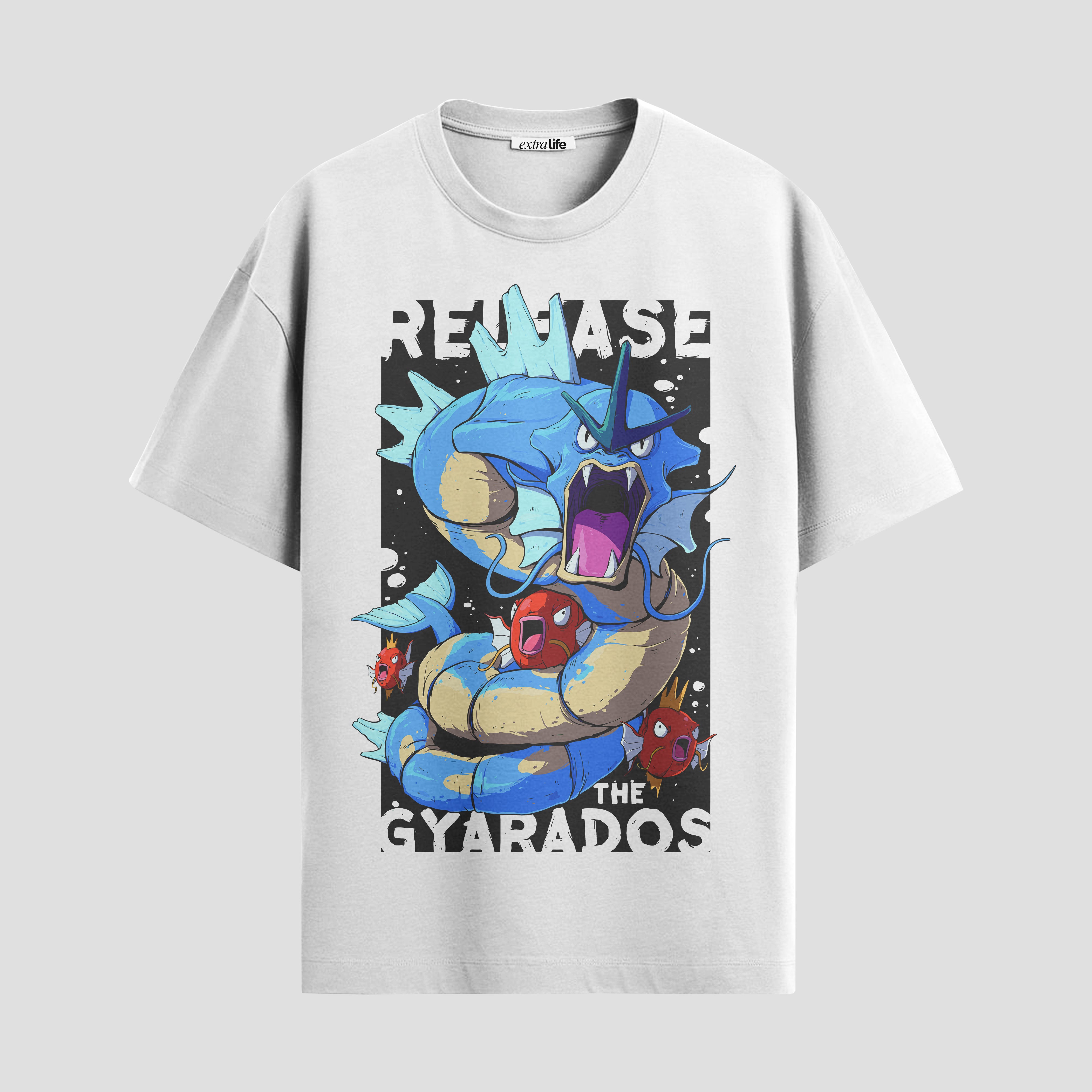 Playera urbana de anime y gaming ExtraLife MX, corte Standard Fit unisex ligero y transpirable en color Deep Black y Pure White, ropa de uso diario para gym y casual.