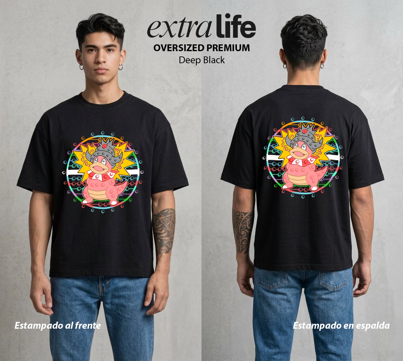 El Mundo Entrenador | El Rey Lento #03552 - Playera Oversized Premium | Deep Black - Foto en modelo