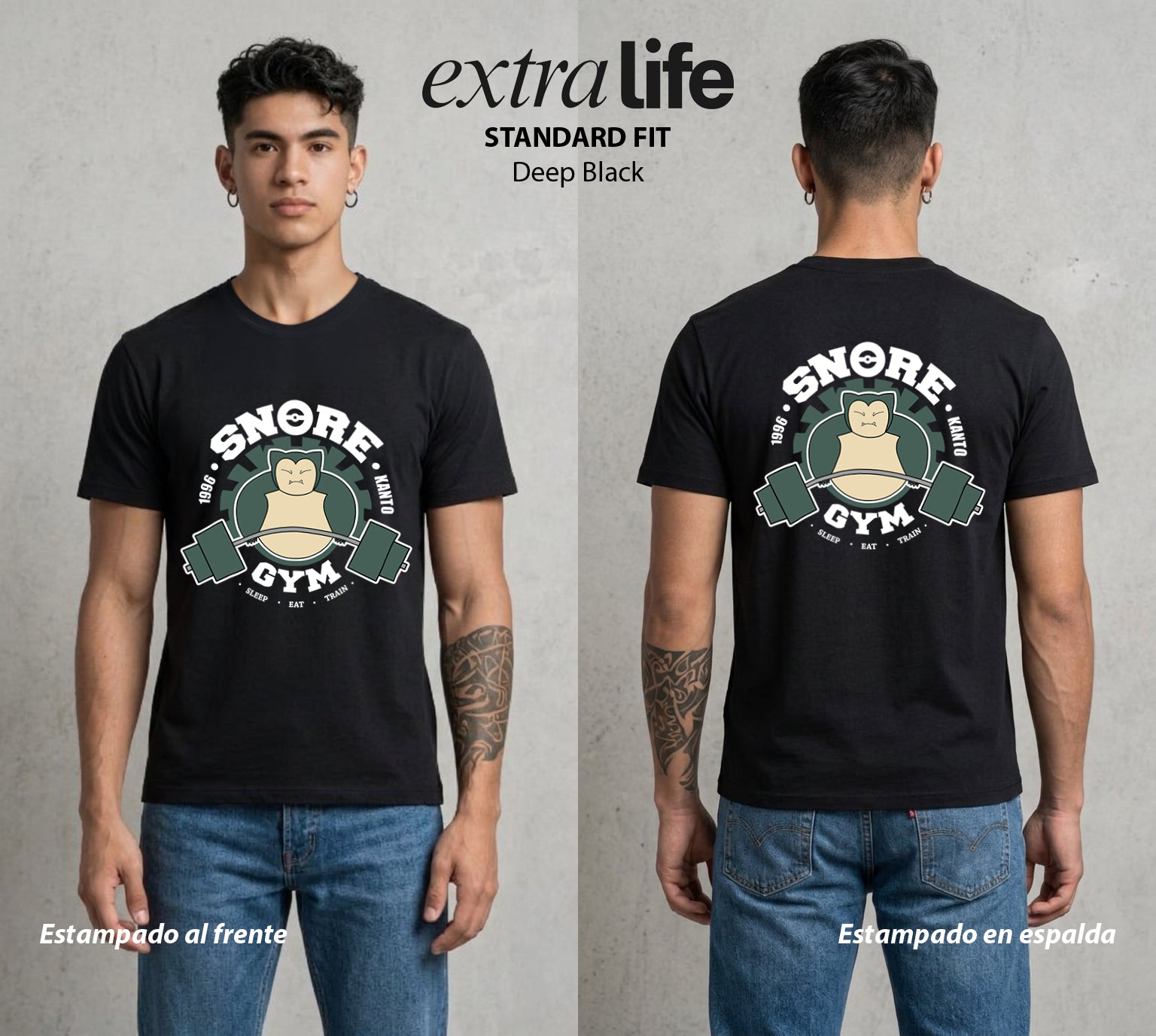 El Mundo Entrenador | El Dormilón del Poder en el Gym #03553 - Playera Standard Fit | Deep Black - Foto en modelo