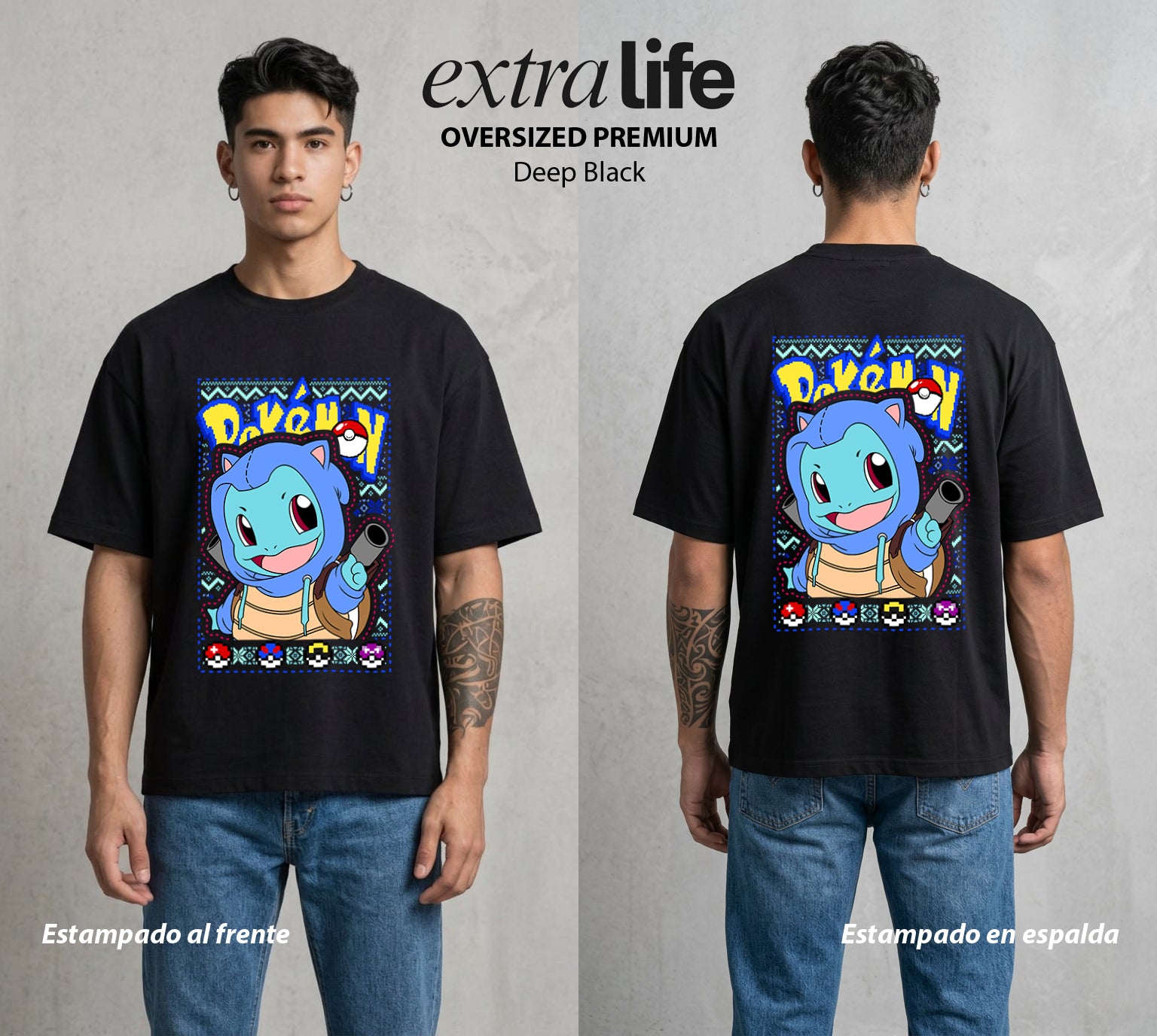 El Mundo Entrenador | La Navidad del Agua Navidad Gamer #03559 - Playera Oversized Premium | Deep Black - Foto en modelo