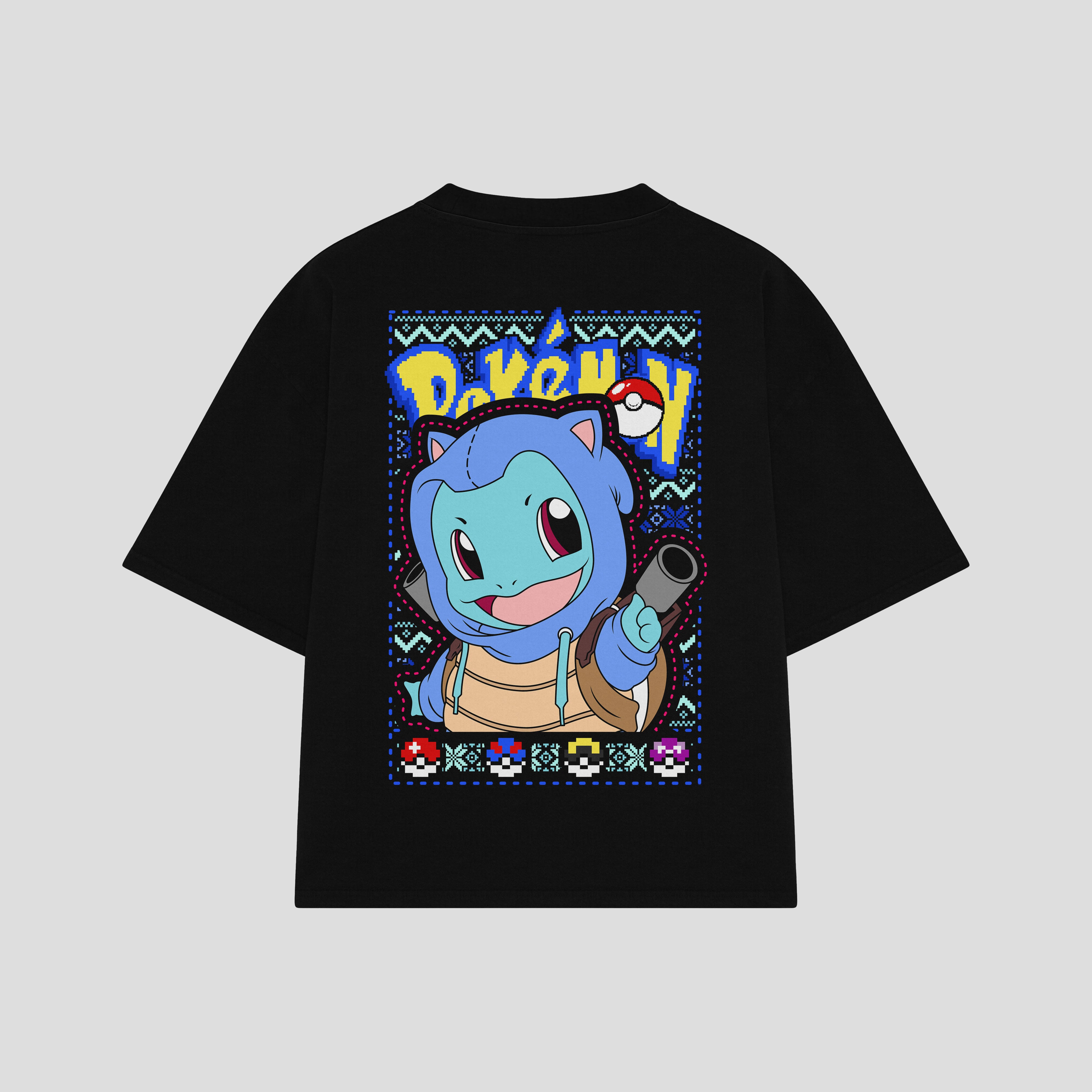 Playera streetwear premium de anime y gaming ExtraLife MX, corte boxy oversized drop shoulder heavyweight en color Deep Black y Off-White, moda urbana mexicana de culto.