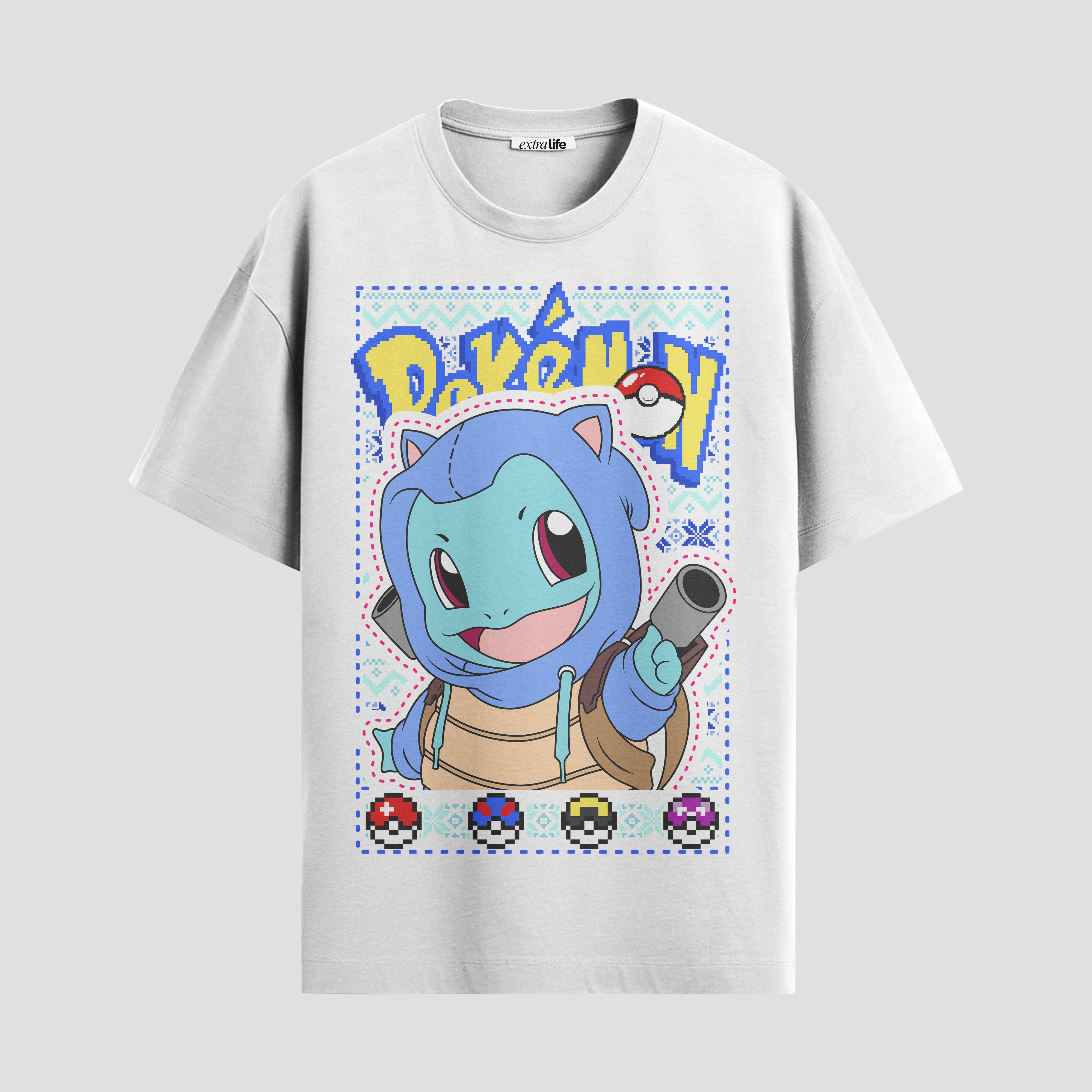 Playera urbana de anime y gaming ExtraLife MX, corte Standard Fit unisex ligero y transpirable en color Deep Black y Pure White, ropa de uso diario para gym y casual.