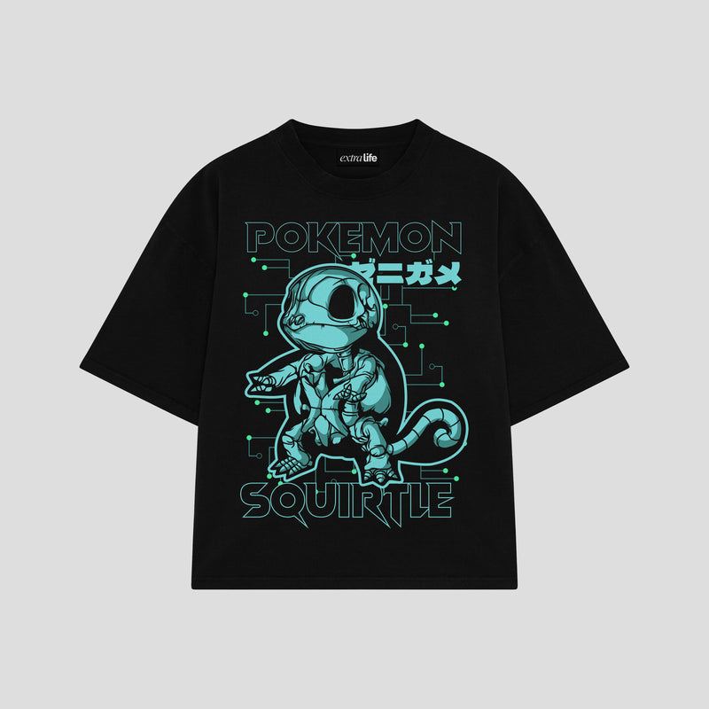 Playera streetwear premium de anime y gaming ExtraLife MX, corte boxy oversized drop shoulder heavyweight en color Deep Black y Off-White, moda urbana mexicana de culto.