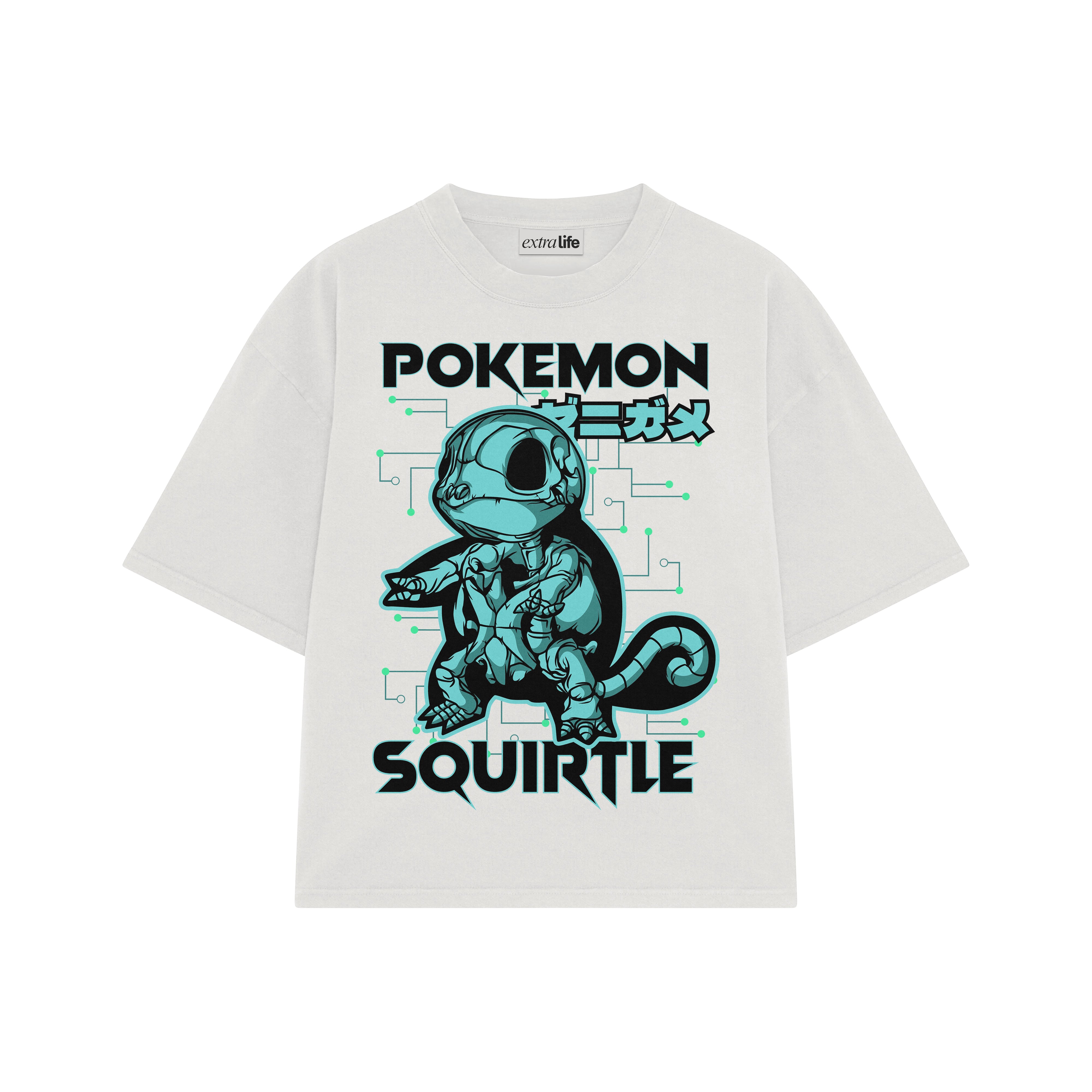 Playera streetwear premium de anime y gaming ExtraLife MX, corte boxy oversized drop shoulder heavyweight en color Deep Black y Off-White, moda urbana mexicana de culto.