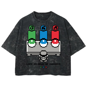 Playera streetwear premium de anime y gaming ExtraLife MX, corte boxy deluxe mineral wash heavyweight en color Acid Wash, moda urbana mexicana de culto.