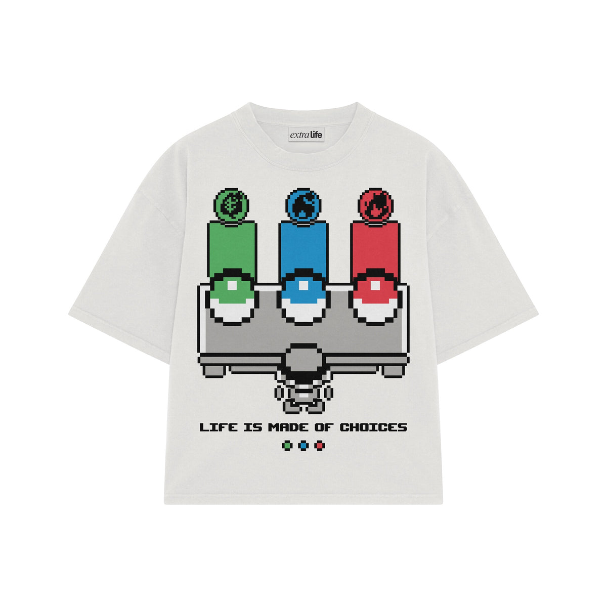 Playera streetwear premium de anime y gaming ExtraLife MX, corte oversized drop shoulder ligero y fresco en color Deep Black y Off-White, moda urbana mexicana de culto.