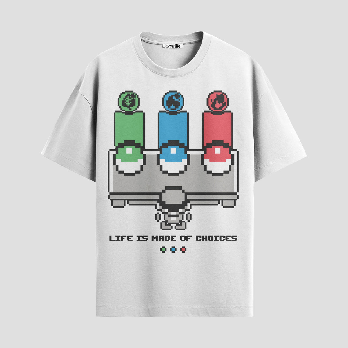 Playera urbana de anime y gaming ExtraLife MX, corte Classic Premium unisex ligero y transpirable en color Deep Black y Pure White, ropa de uso diario para gym y casual.