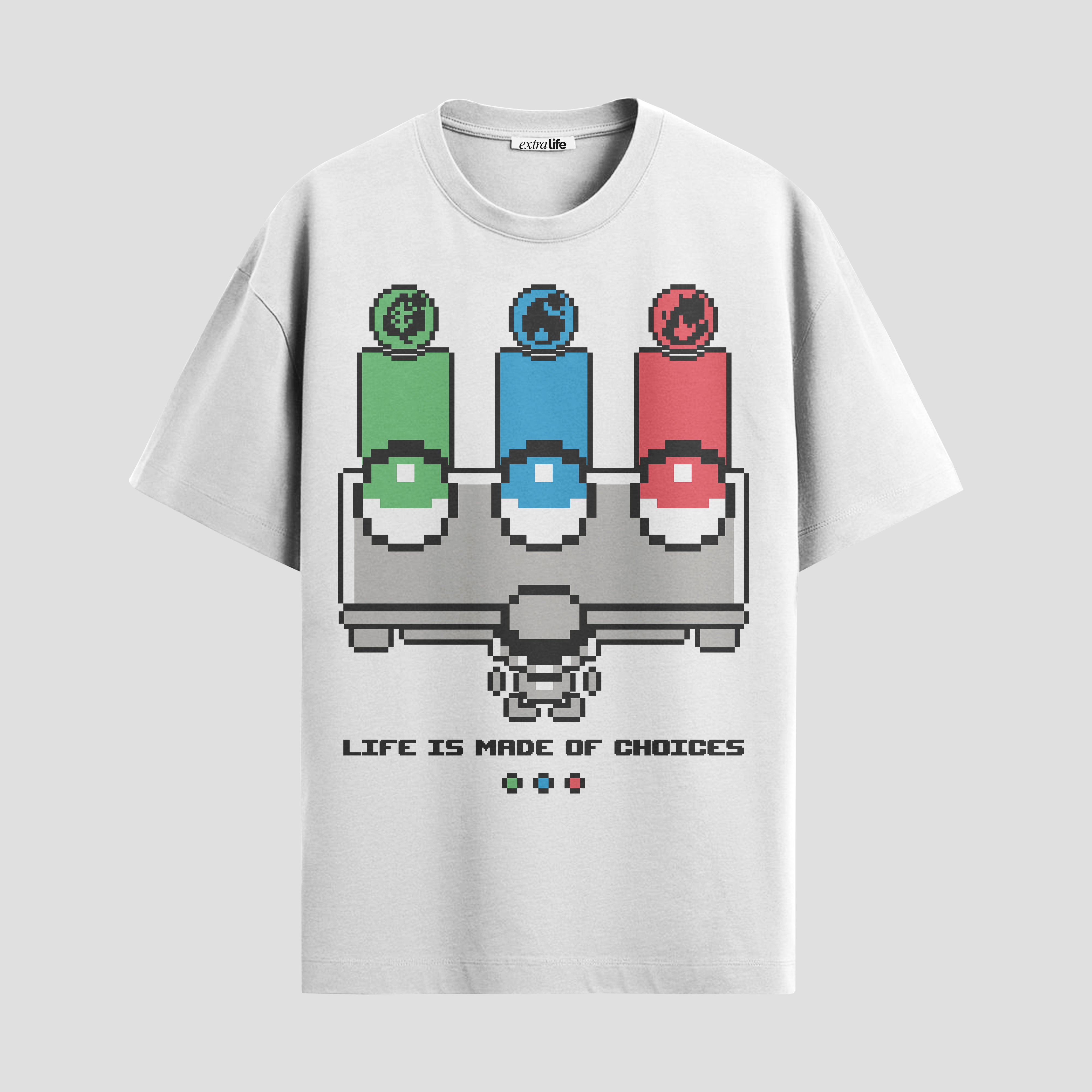 Playera urbana de anime y gaming ExtraLife MX, corte Standard Fit unisex ligero y transpirable en color Deep Black y Pure White, ropa de uso diario para gym y casual.