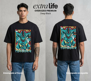 El Mundo Entrenador | Del Johto al Bien Evolucion #03564 - Playera Oversized Premium | Deep Black - Foto en modelo