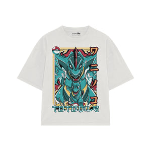 Playera streetwear premium de anime y gaming ExtraLife MX, corte boxy oversized drop shoulder heavyweight en color Deep Black y Off-White, moda urbana mexicana de culto.