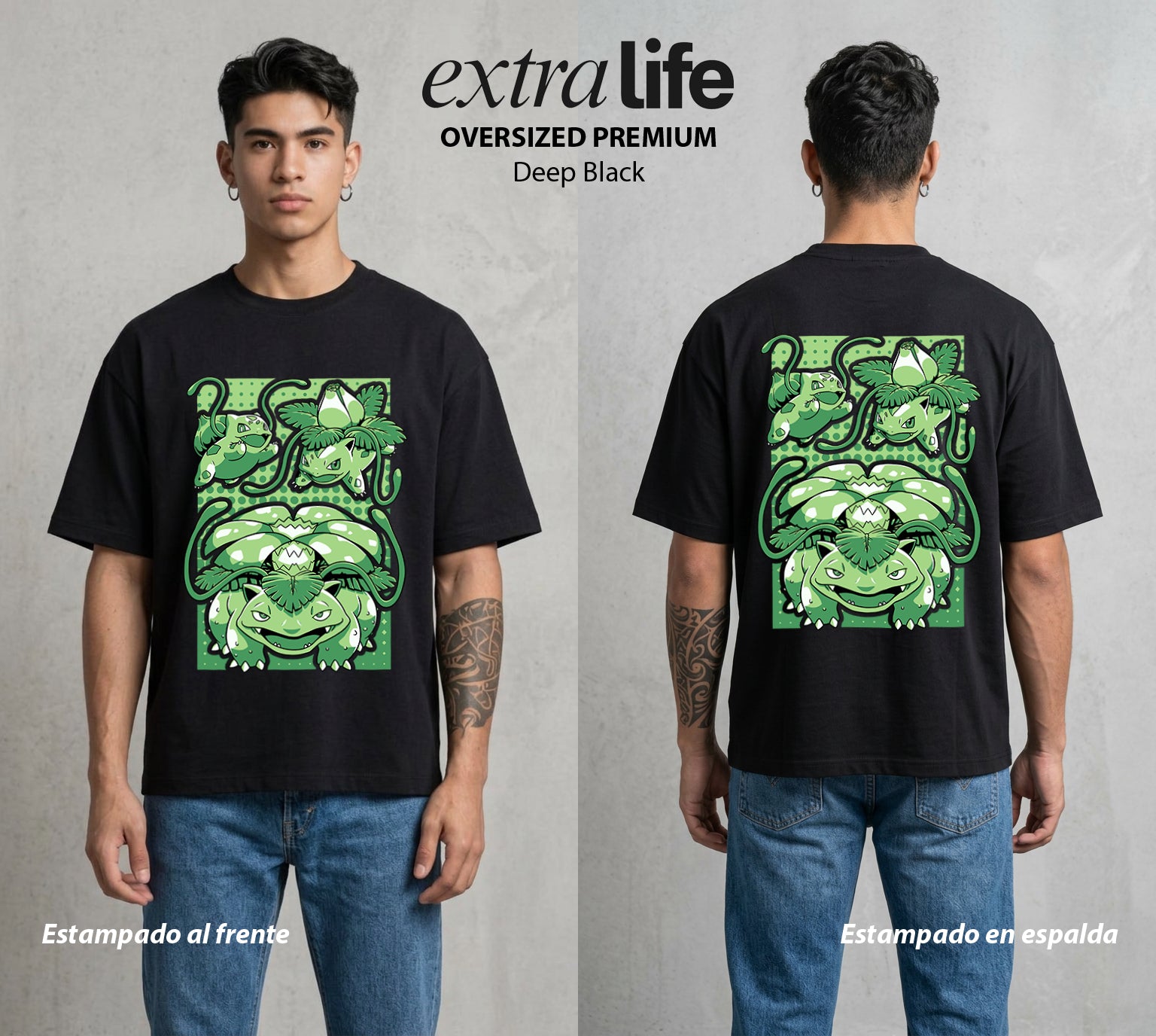 El Mundo Entrenador | La Evolucion Floral Evolucion #03568 - Playera Oversized Premium | Deep Black - Foto en modelo