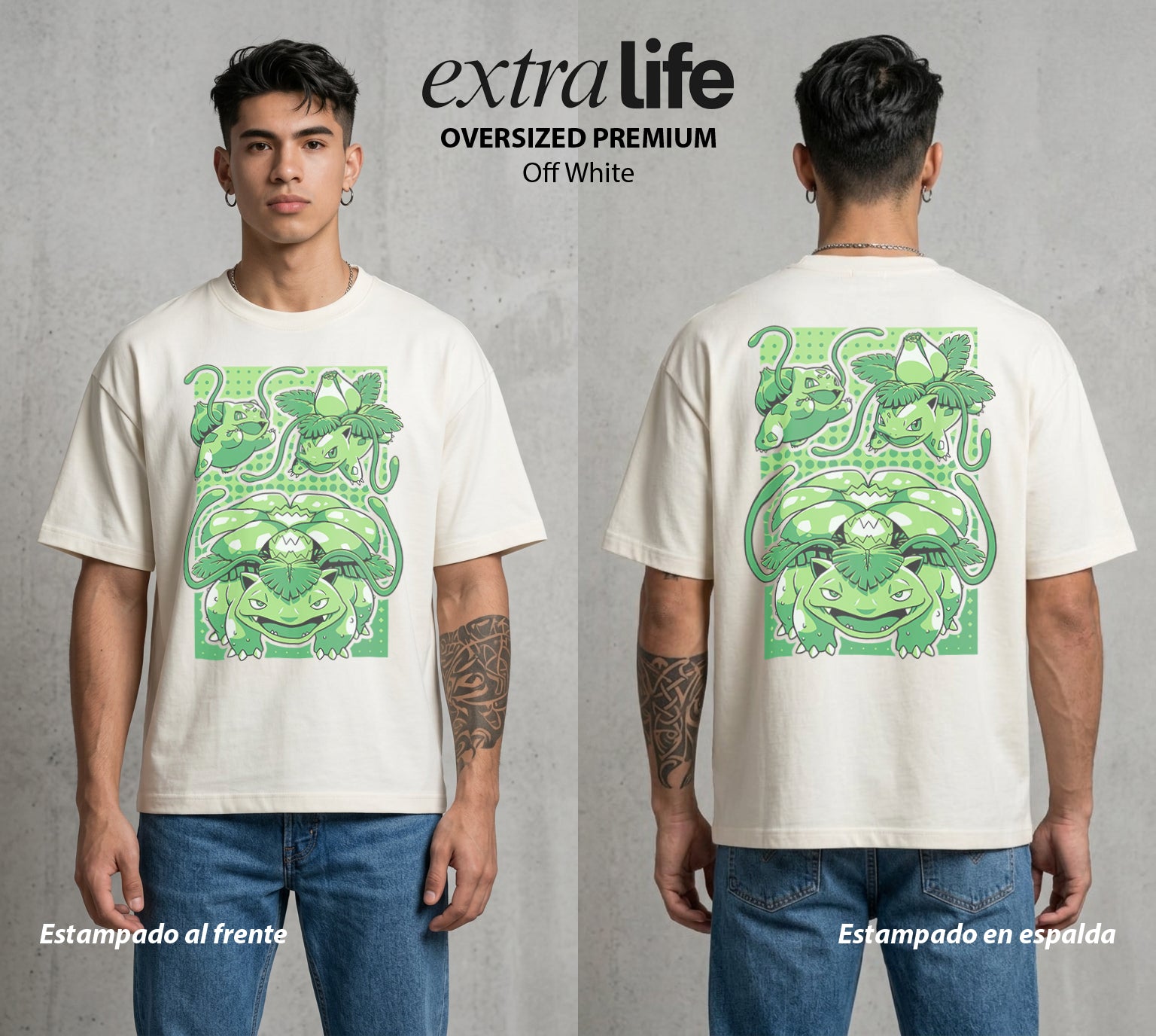 El Mundo Entrenador | La Evolucion Floral Evolucion #03568 - Playera Oversized Premium | Off White - Foto en modelo