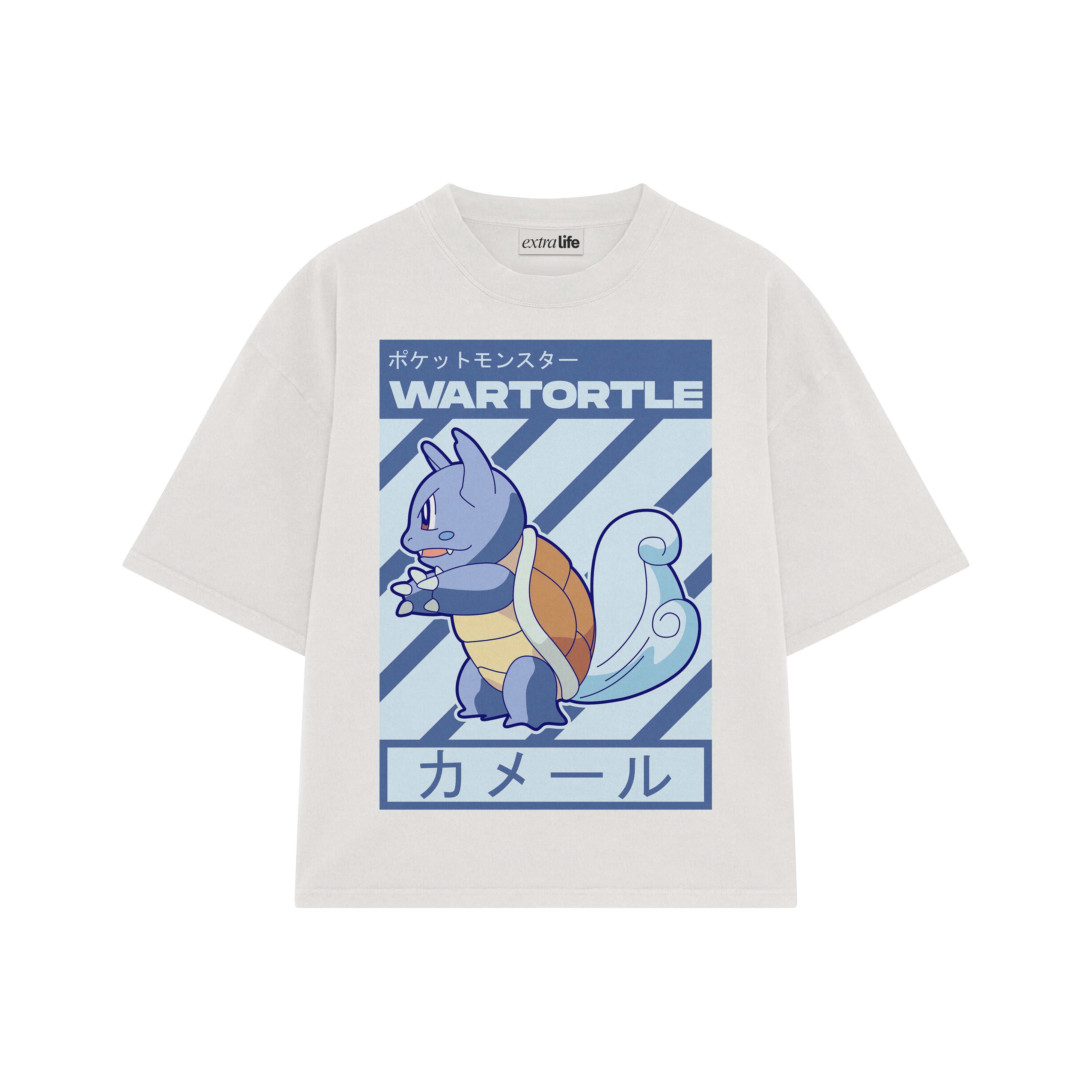 Playera streetwear premium de anime y gaming ExtraLife MX, corte boxy oversized drop shoulder heavyweight en color Deep Black y Off-White, moda urbana mexicana de culto.