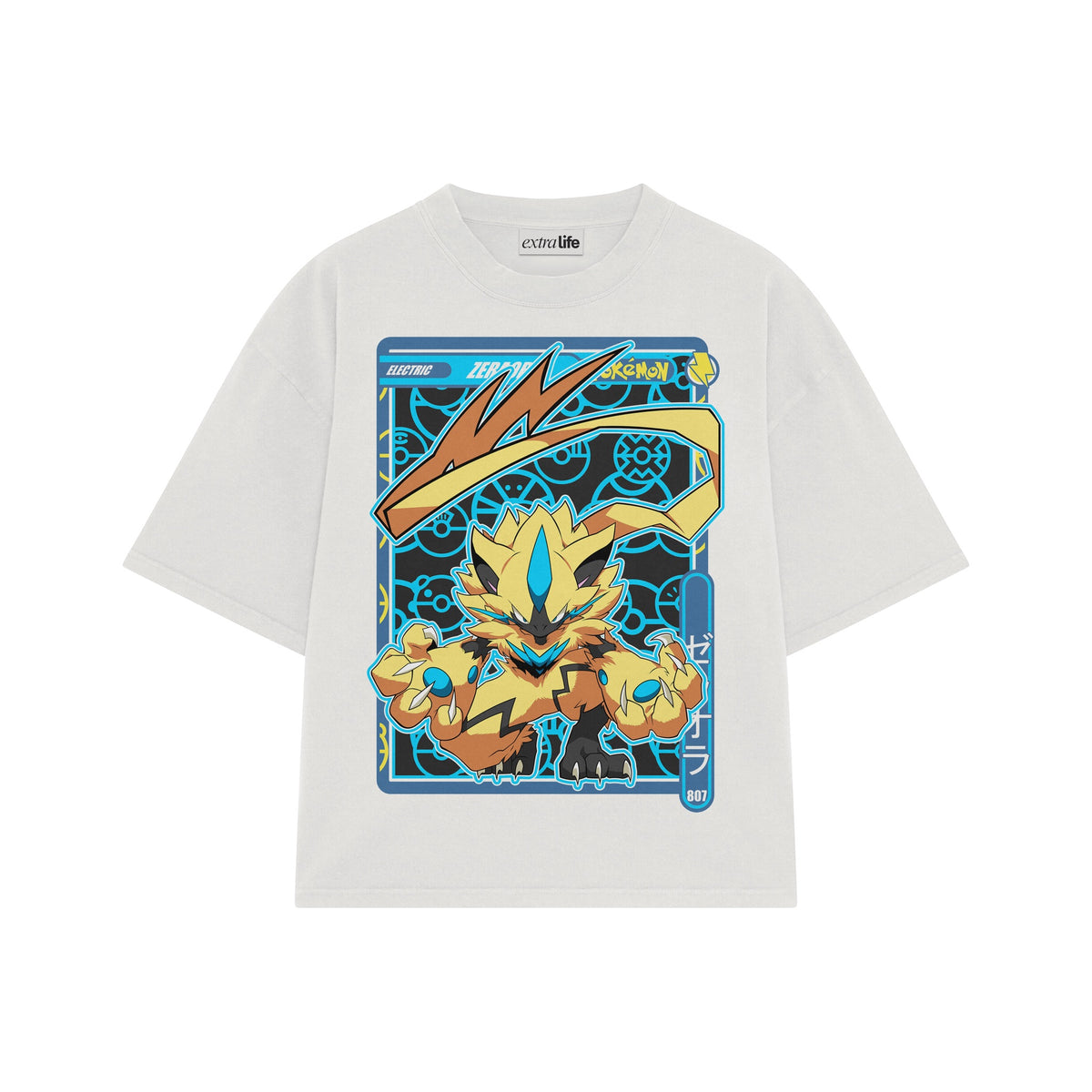 Playera streetwear premium de anime y gaming ExtraLife MX, corte oversized drop shoulder ligero y fresco en color Deep Black y Off-White, moda urbana mexicana de culto.