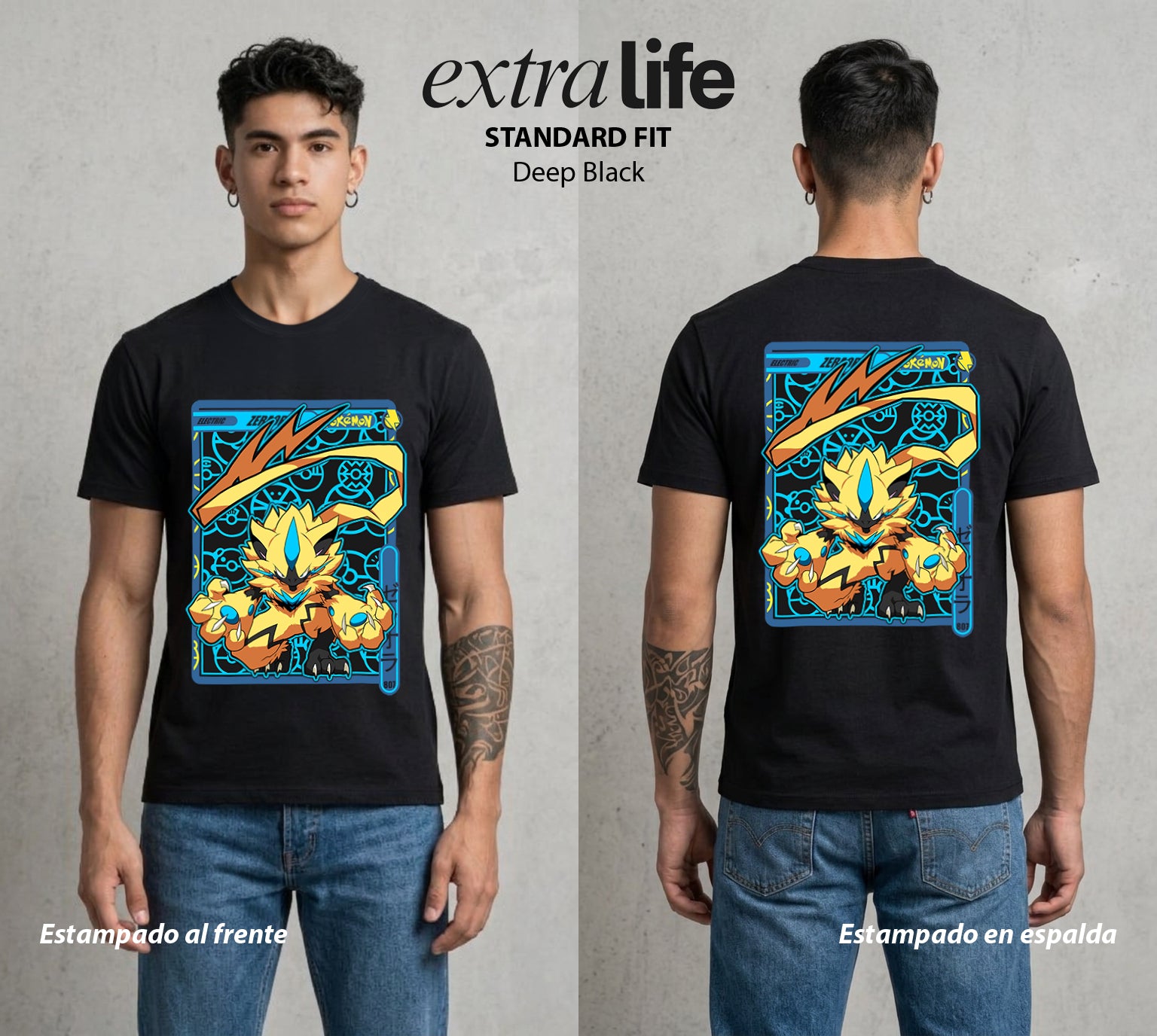 El Mundo Entrenador | El Rayo del Bien #03575 - Playera Standard Fit | Deep Black - Foto en modelo