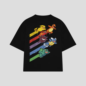 Playera streetwear premium de anime y gaming ExtraLife MX, corte boxy oversized drop shoulder heavyweight en color Deep Black y Off-White, moda urbana mexicana de culto.