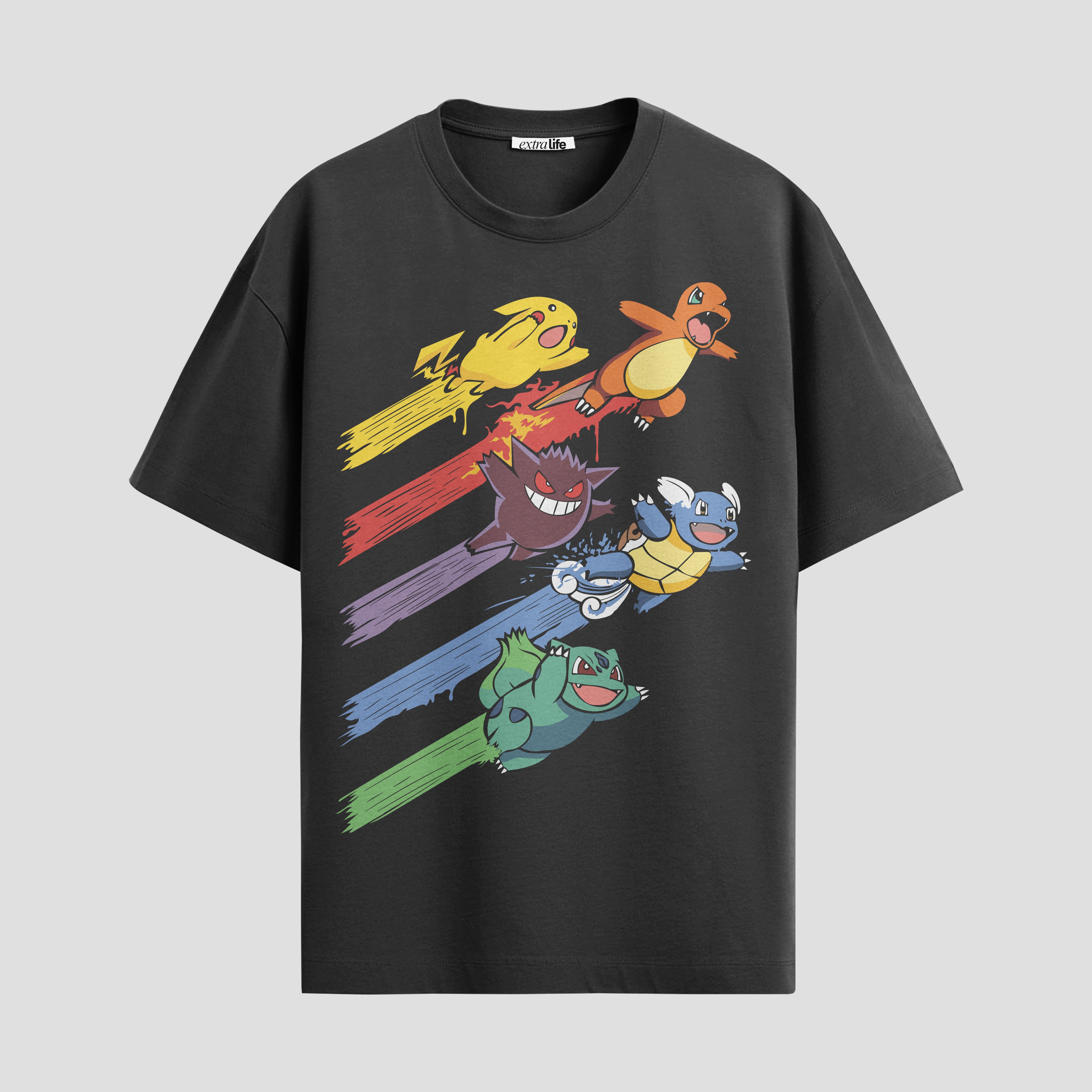 Playera urbana de anime y gaming ExtraLife MX, corte Standard Fit unisex ligero y transpirable en color Deep Black y Pure White, ropa de uso diario para gym y casual.