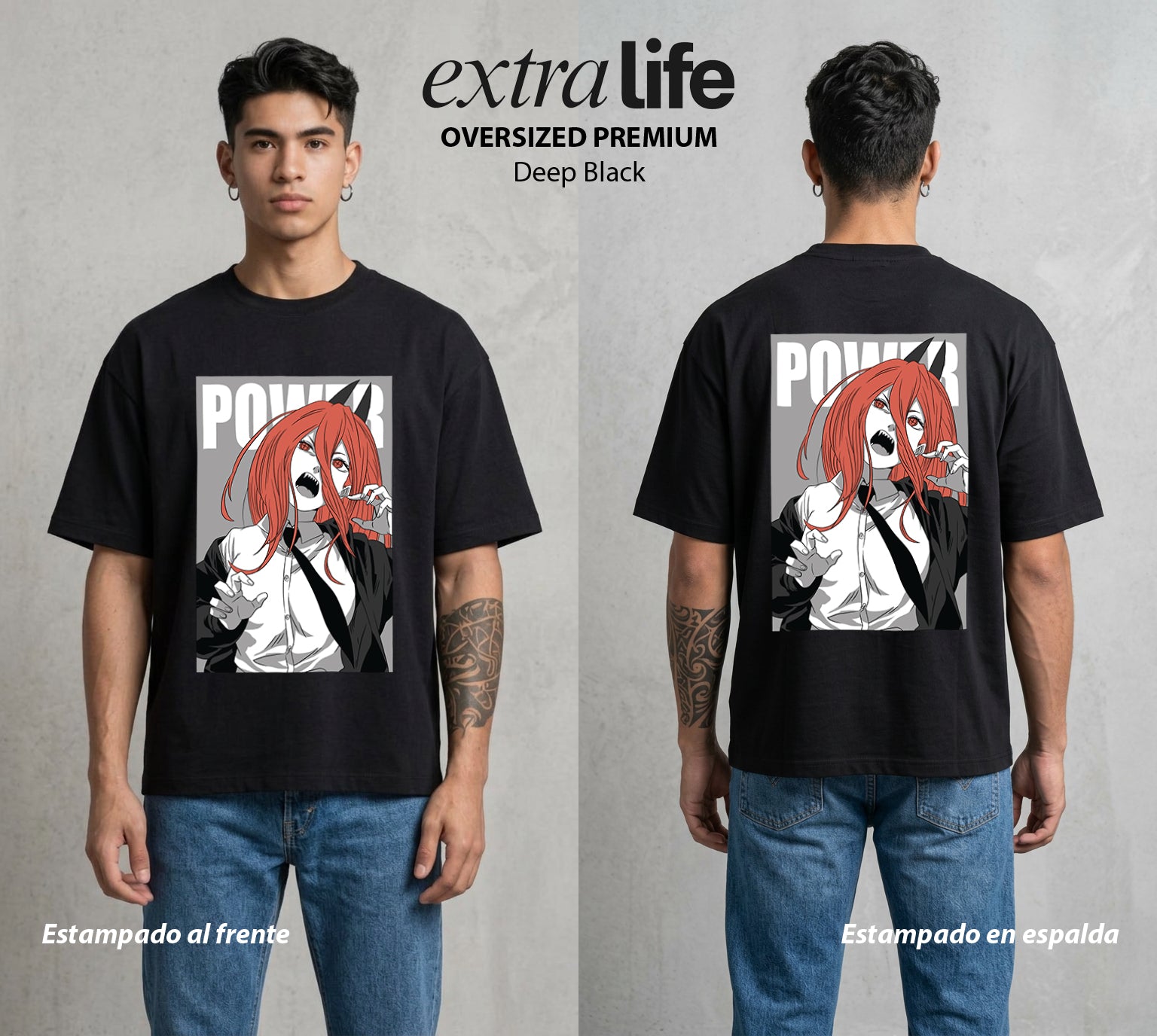 El Contrato Infernal | La Sangre del Diablo #03577 - Playera Oversized Premium | Deep Black - Foto en modelo