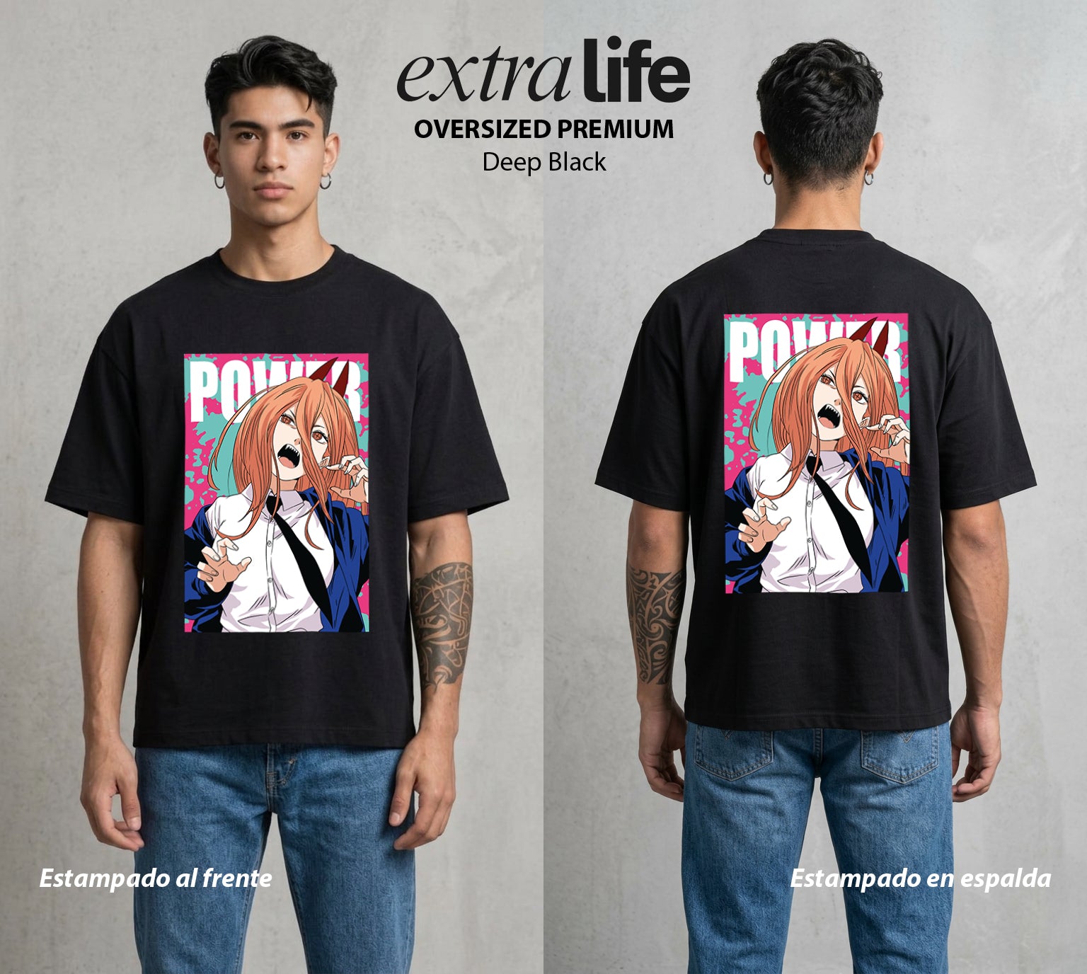 El Contrato Infernal | La Chica de la Sangre #03579 - Playera Oversized Premium | Deep Black - Foto en modelo