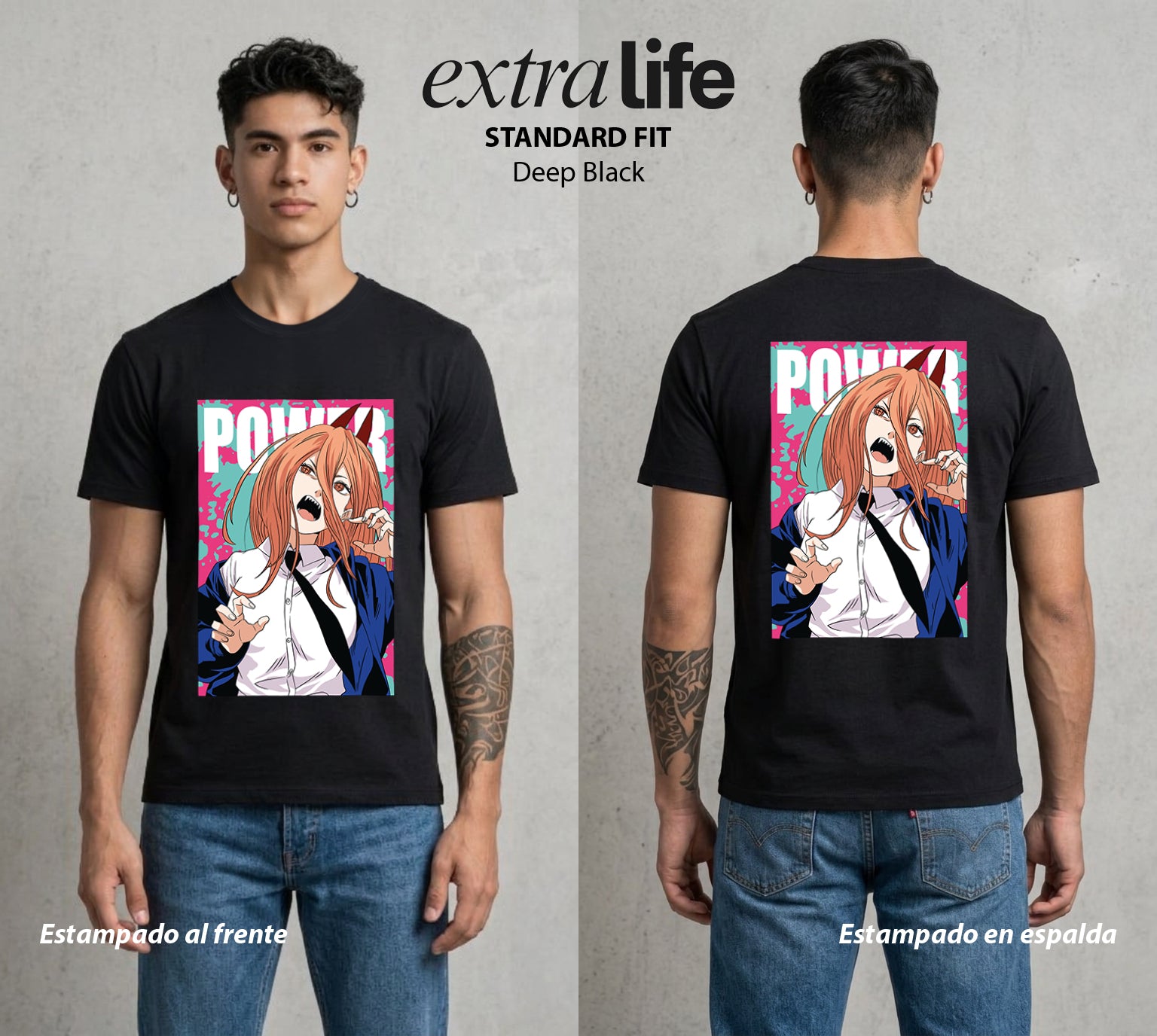 El Contrato Infernal | La Chica de la Sangre #03579 - Playera Standard Fit | Deep Black - Foto en modelo
