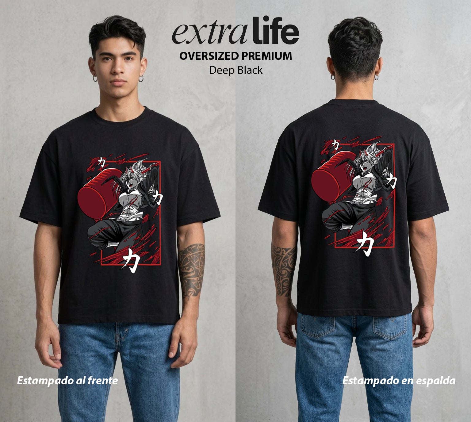 El Contrato Infernal | La Sangre del Diablo #03581 - Playera Oversized Premium | Deep Black - Foto en modelo