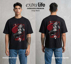 El Contrato Infernal | La Sangre del Diablo #03581 - Playera Oversized Premium | Deep Black - Foto en modelo