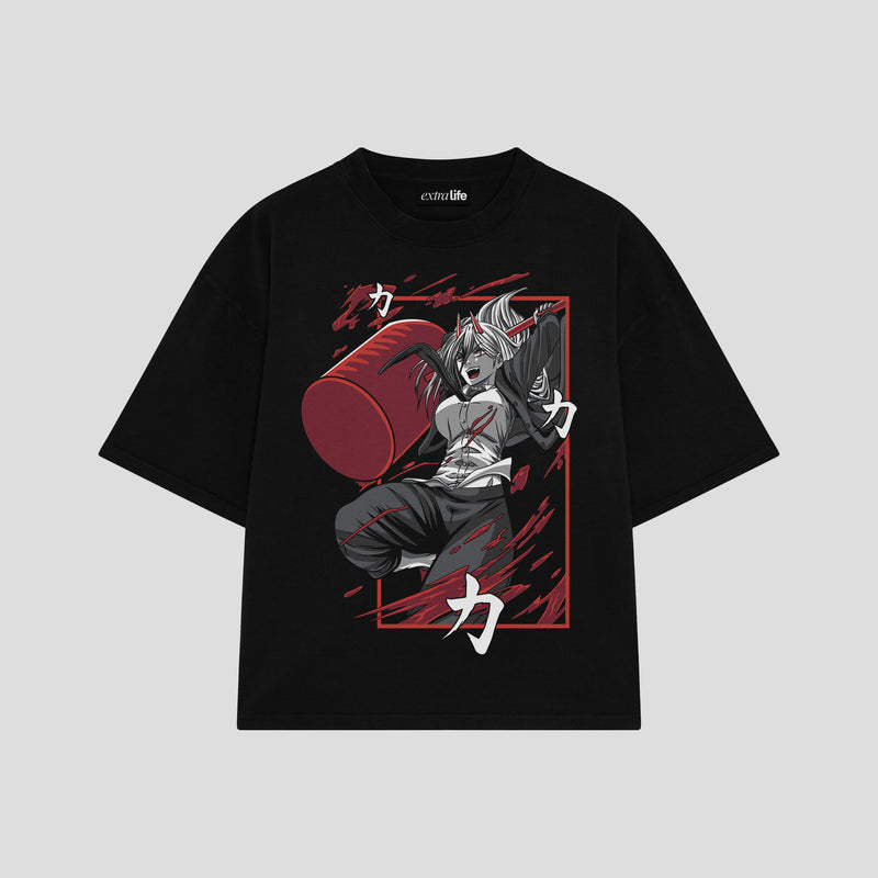 Playera streetwear premium de anime y gaming ExtraLife MX, corte boxy oversized drop shoulder heavyweight en color Deep Black y Off-White, moda urbana mexicana de culto.