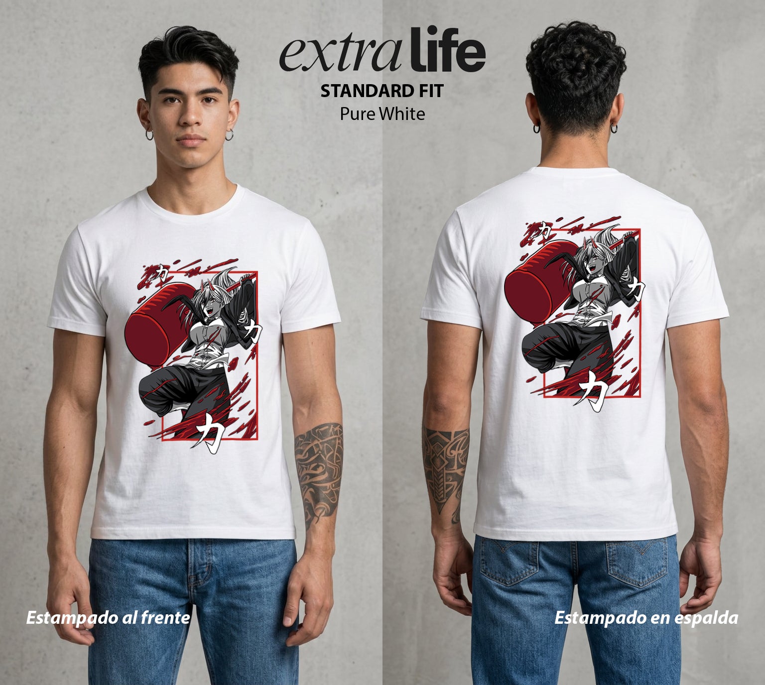 El Contrato Infernal | La Sangre del Diablo #03581 - Playera Standard Fit | Pure White - Foto en modelo