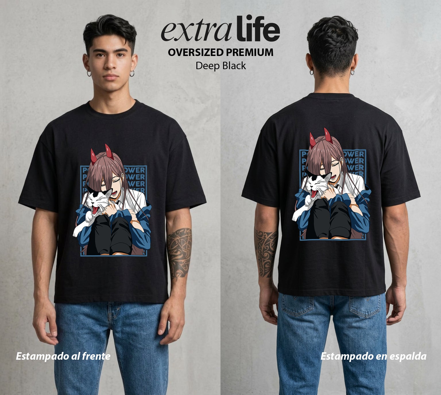 El Contrato Infernal | La Sangre del Diablo #03583 - Playera Oversized Premium | Deep Black - Foto en modelo