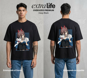 El Contrato Infernal | La Sangre del Diablo #03583 - Playera Oversized Premium | Deep Black - Foto en modelo